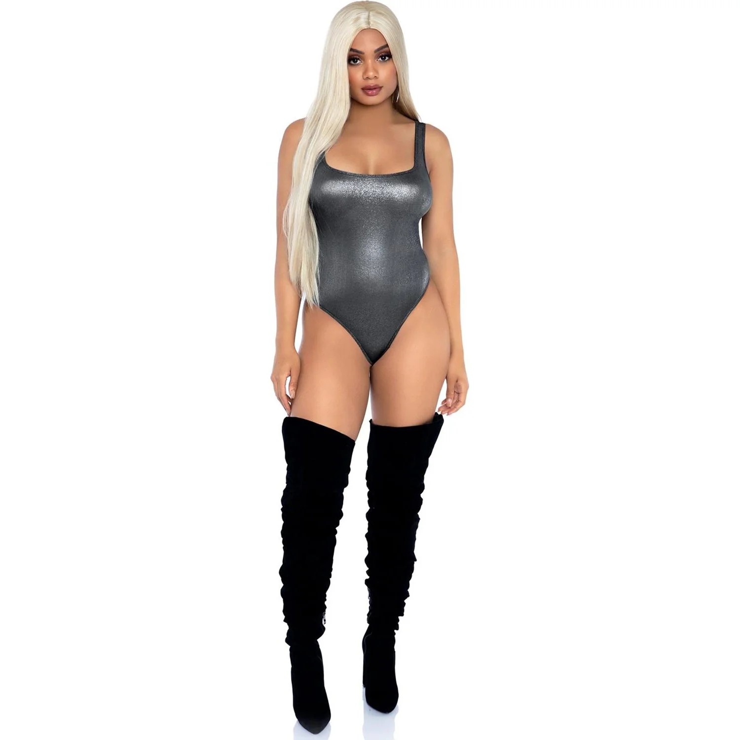 Leg Avenue - Womens Shimmer Spandex Snap Crotch Thong Bodysuit - Image 2