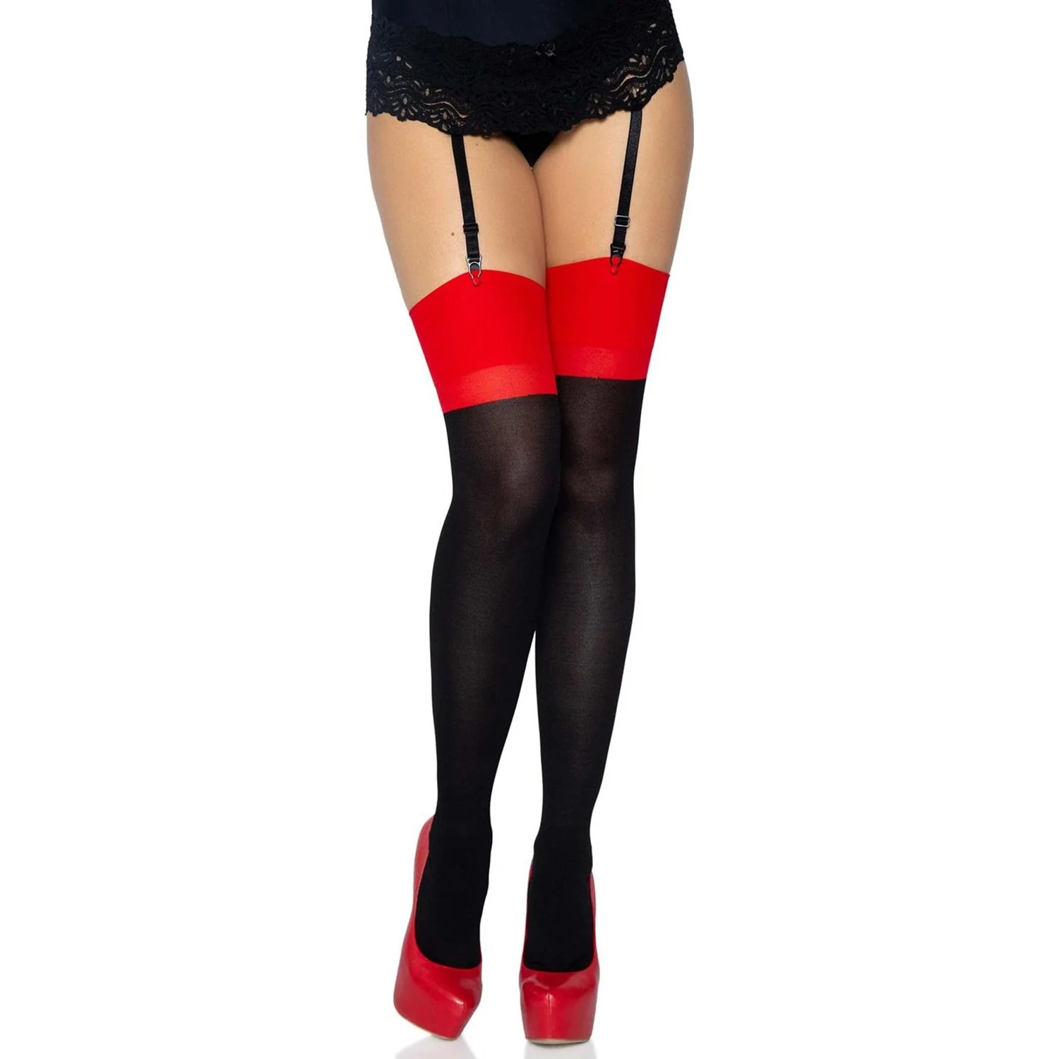 Leg Avenue - Womens Spandex Opaque Contrast Color Cuban Heel Backseam Stockings - Image 2
