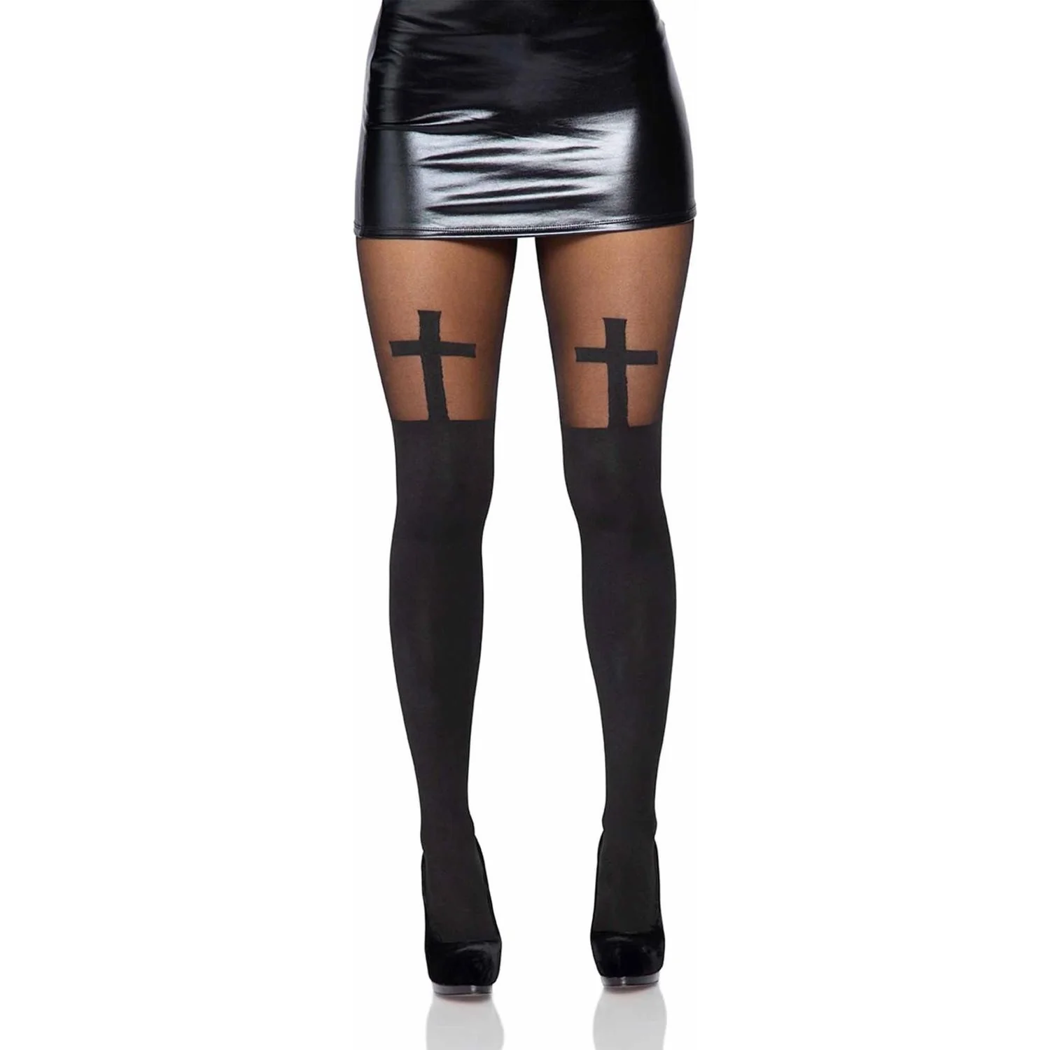 Leg Avenue - Womens Spandex Opaque Cross Tights with Sheer Thigh Accent - Image 2