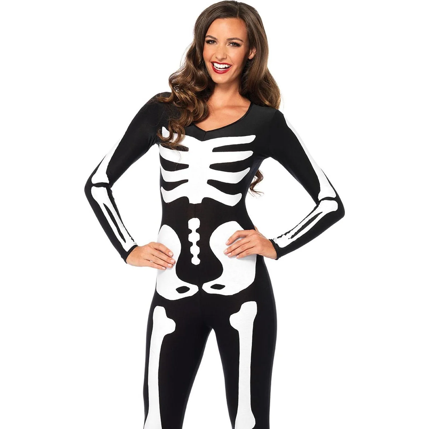 Leg Avenue - Womens Spandex Printed Glow-in-the-Dark Skeleton Catsuit