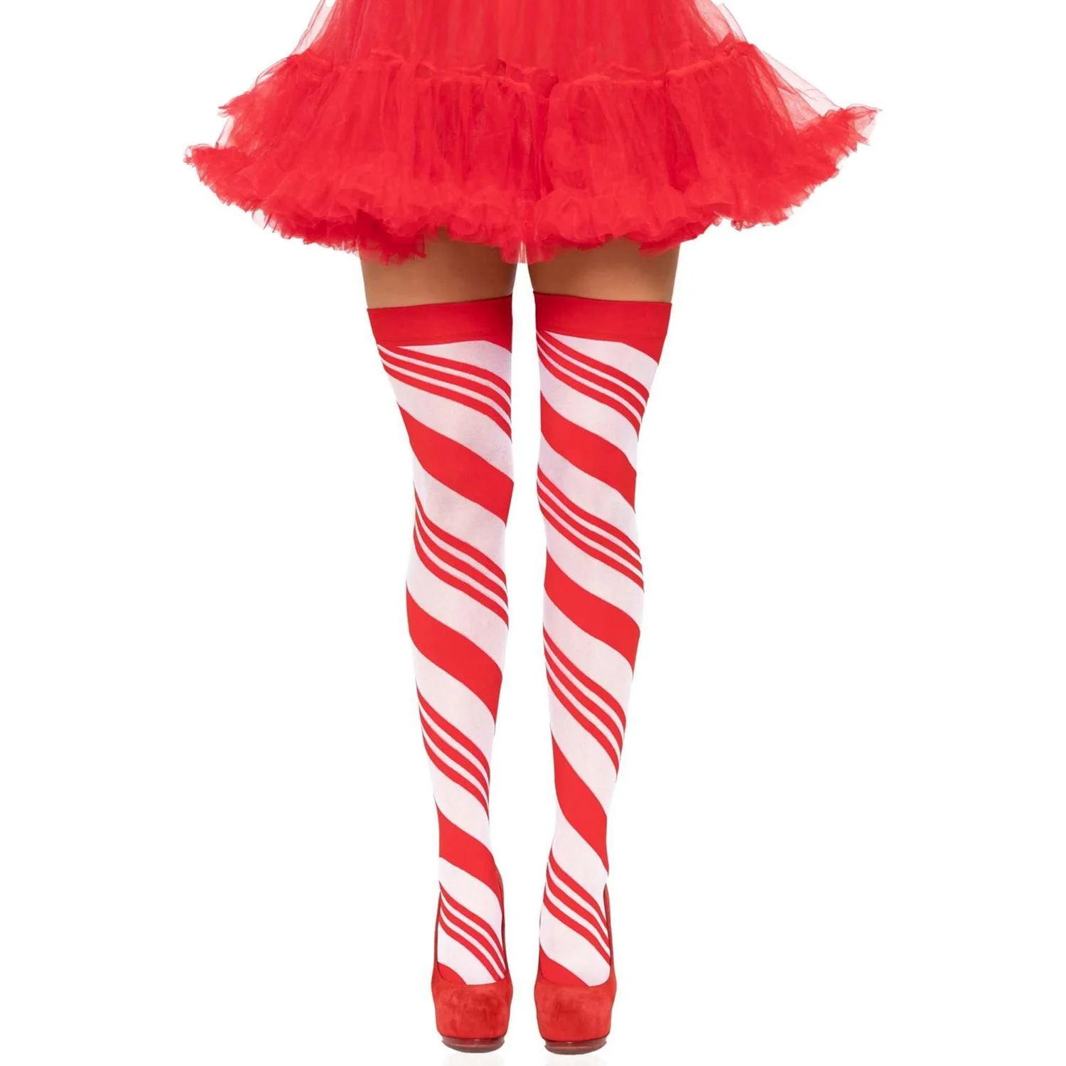 Leg Avenue - Womens Spandex Sheer Candy Cane Striped Thigh Highs