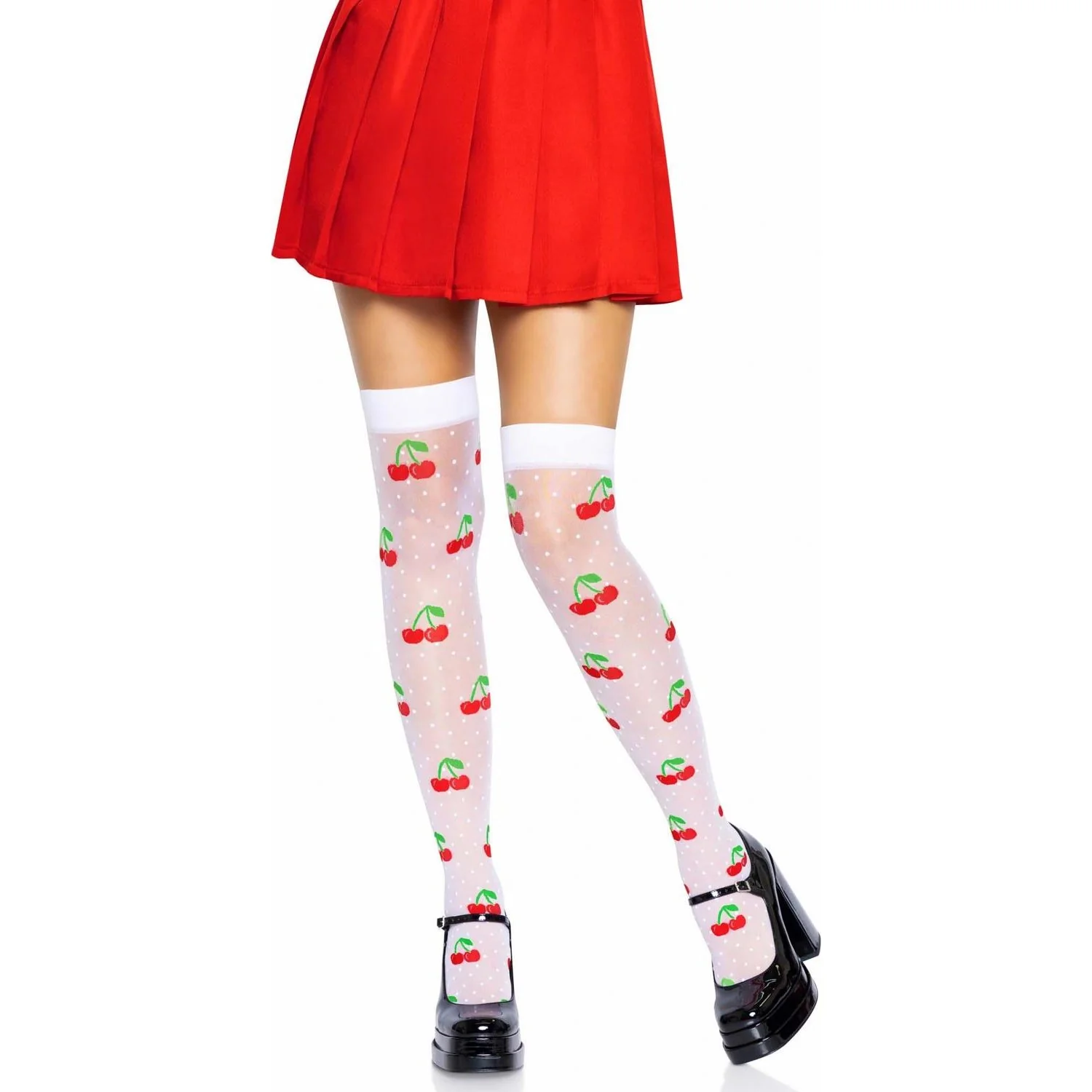 Leg Avenue - Womens Spandex Sheer Polka Dot Cherry Thigh Highs - Image 2