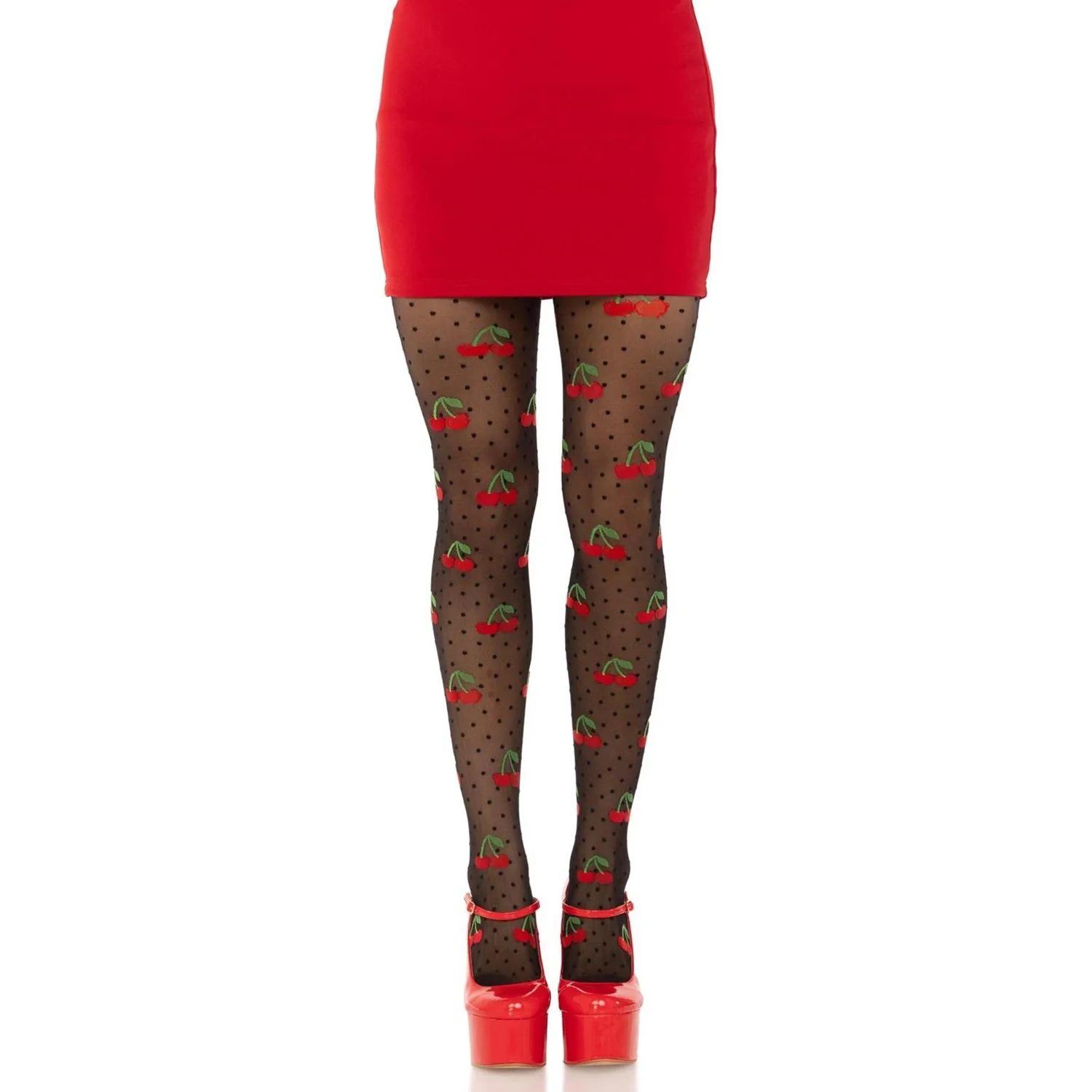 Leg Avenue - Womens Spandex Sheer Polka Dot Cherry Tights