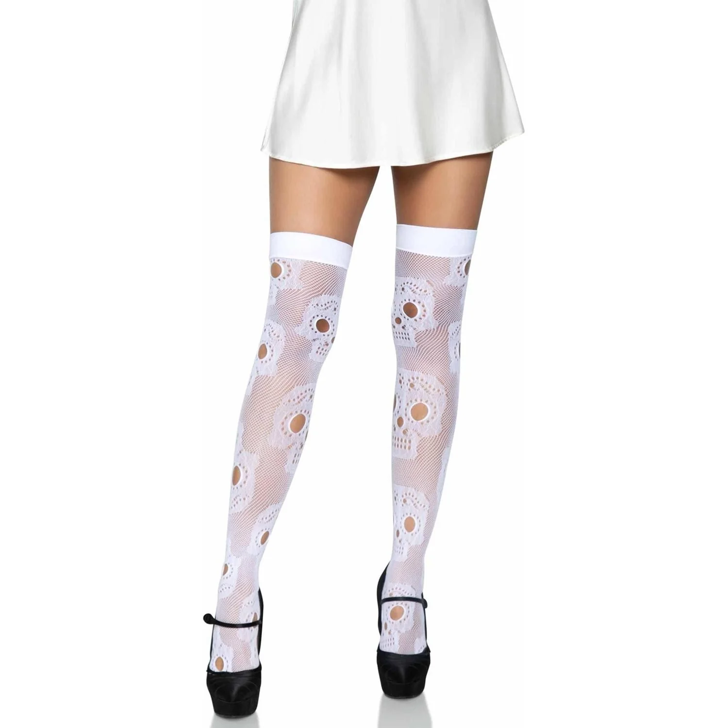 Leg Avenue - Womens Sugar Skull Net Thigh Highs - Image 2