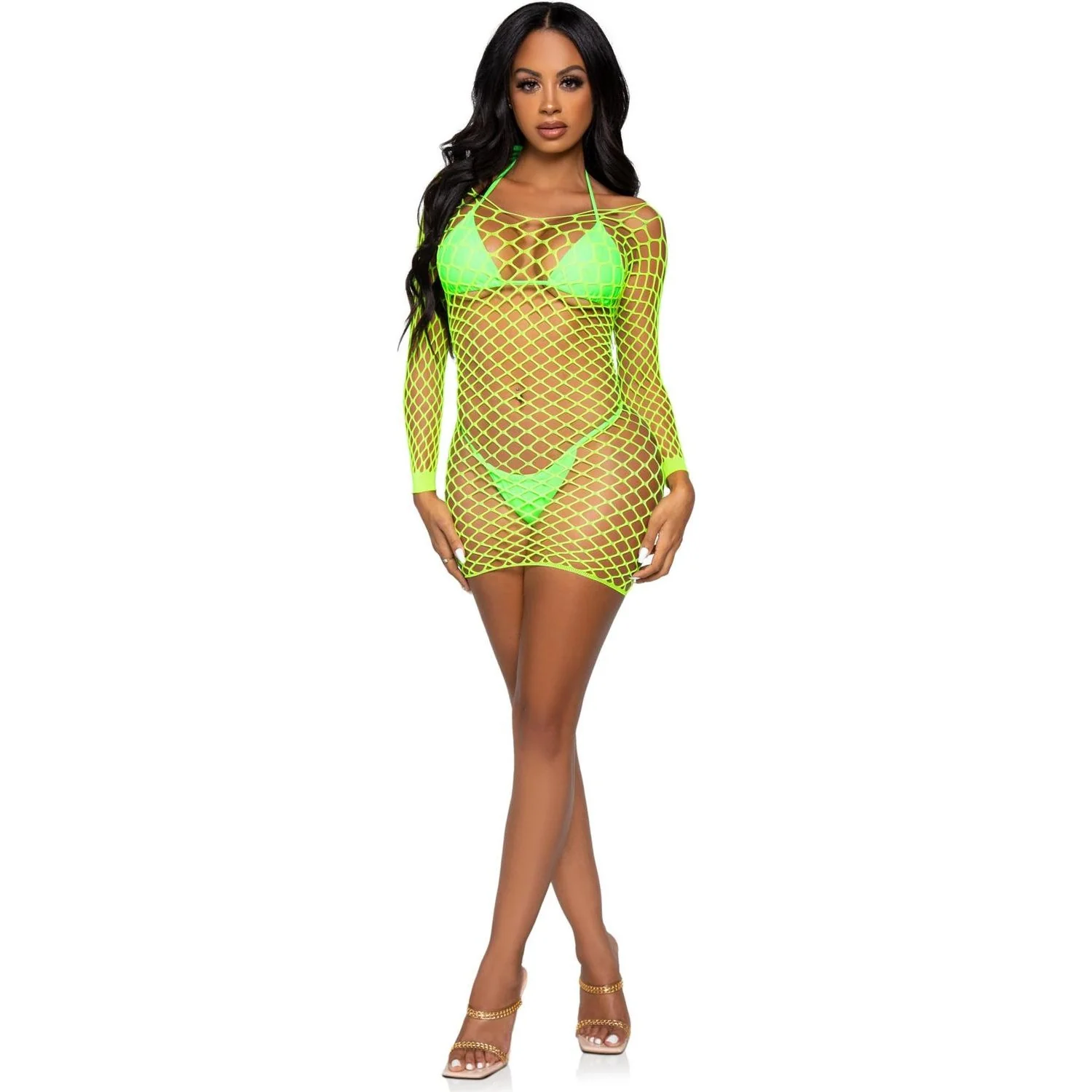 Leg Avenue - Womens Supreme Fence Net Long Sleeved Mini Dress - Image 5