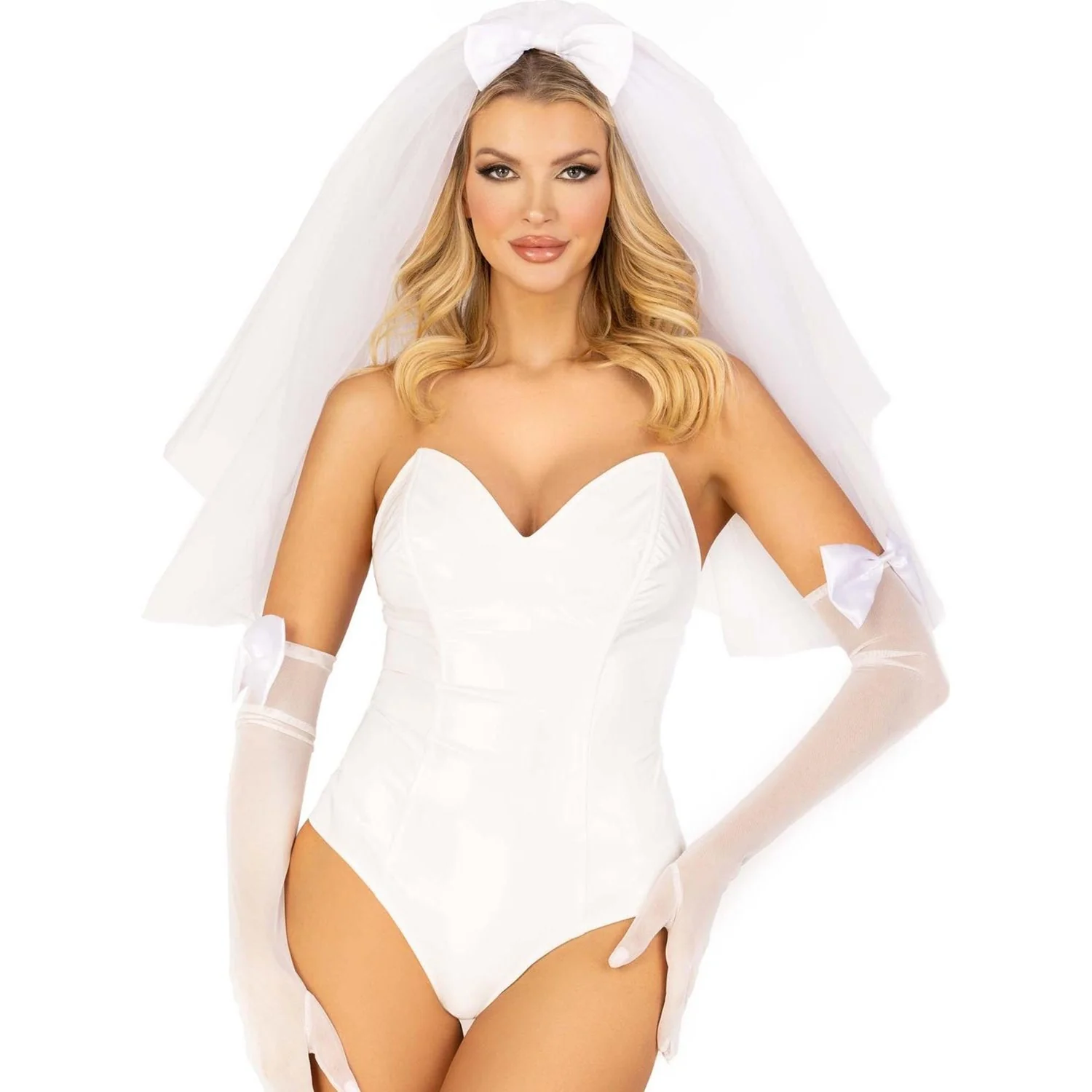 Leg Avenue - Womens Tiered Bridal Veil with Satin Bow Accent - Image 4