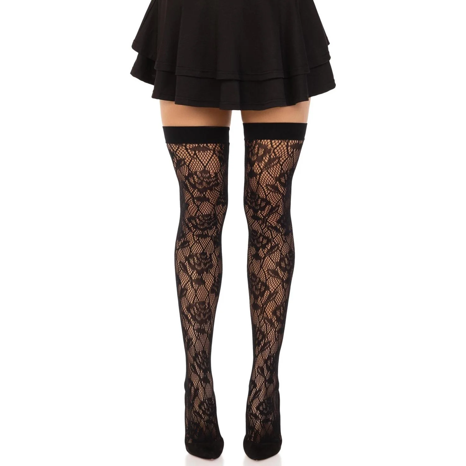 Leg Avenue - Womens Wild Rose Net Thigh Highs - Image 2