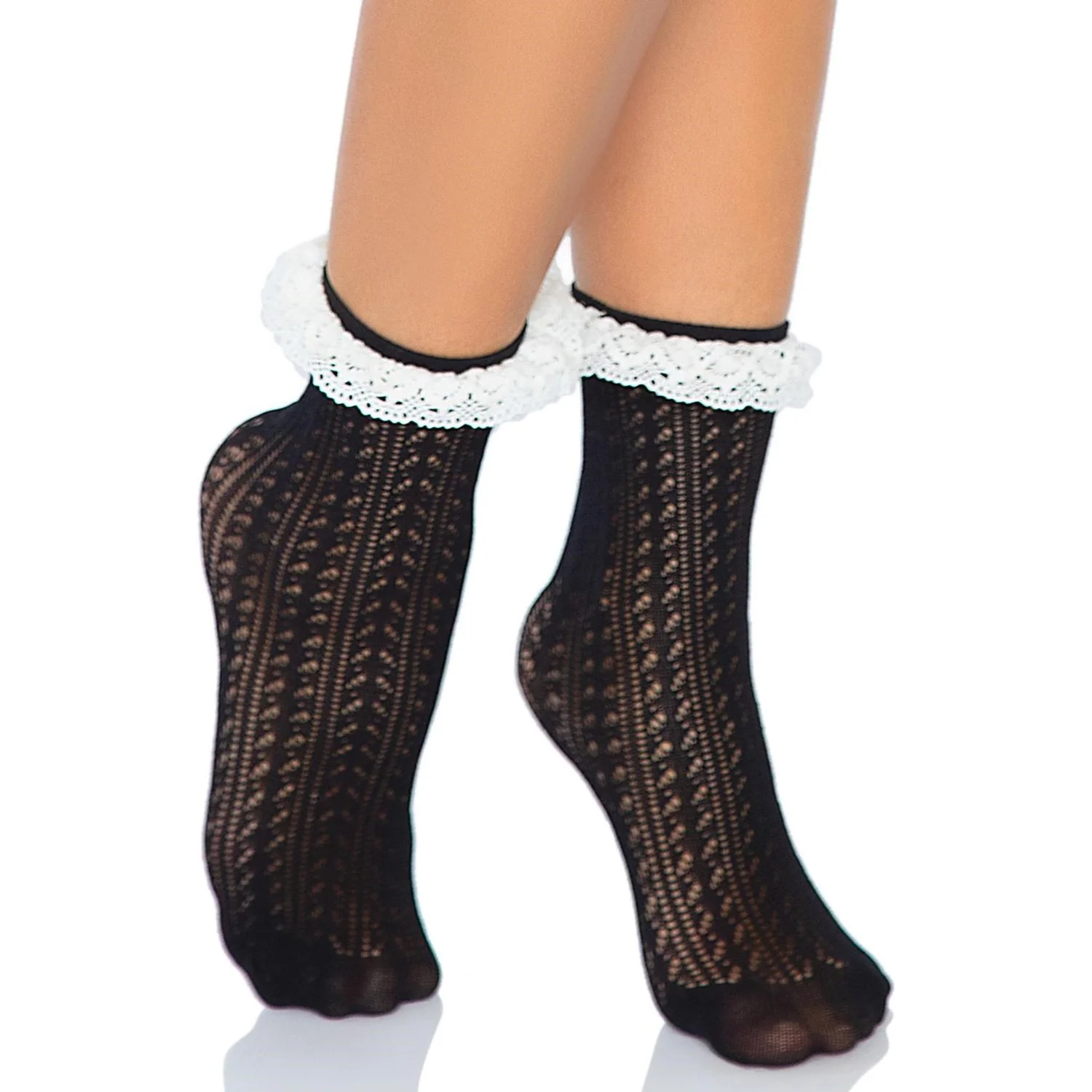 Leg Avenue - Womens Zigzag Crochet Anklet Socks with Crochet Eyelet Lace - Image 2