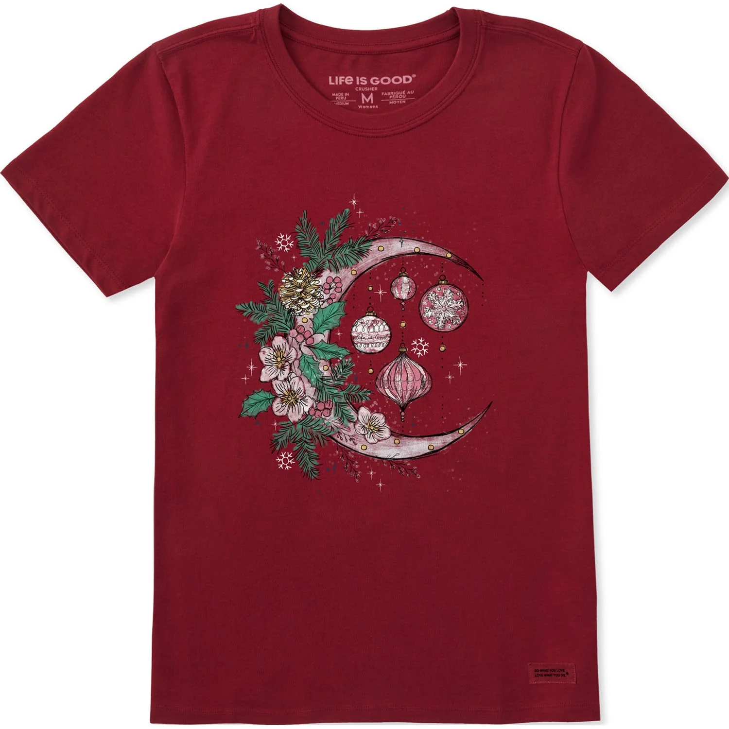 Life Is Good - Womens Christmas Ornament Moon Short Sleeve T-Shirt - Image 2