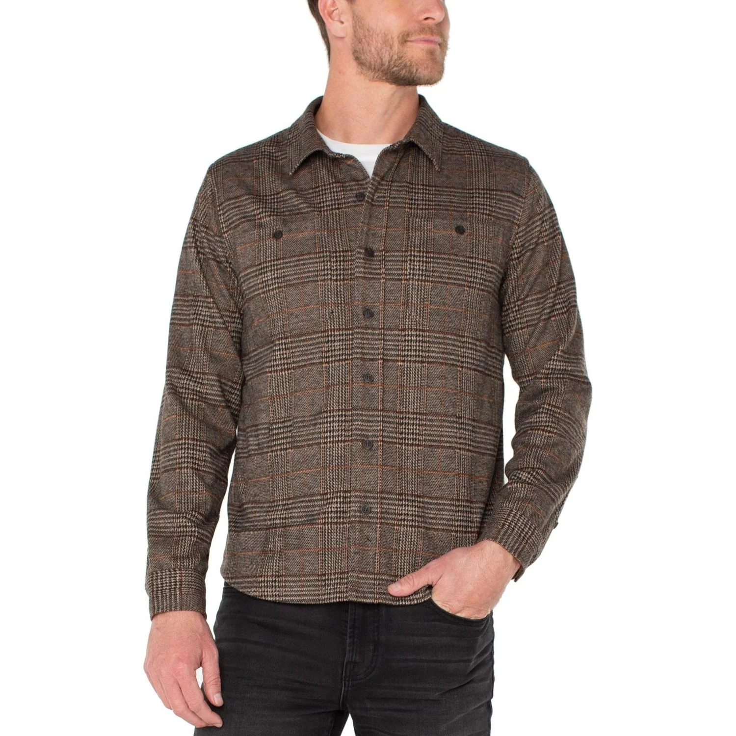 Liverpool Los Angeles - Mens Knit Long Sleeve Button Up Shirt
