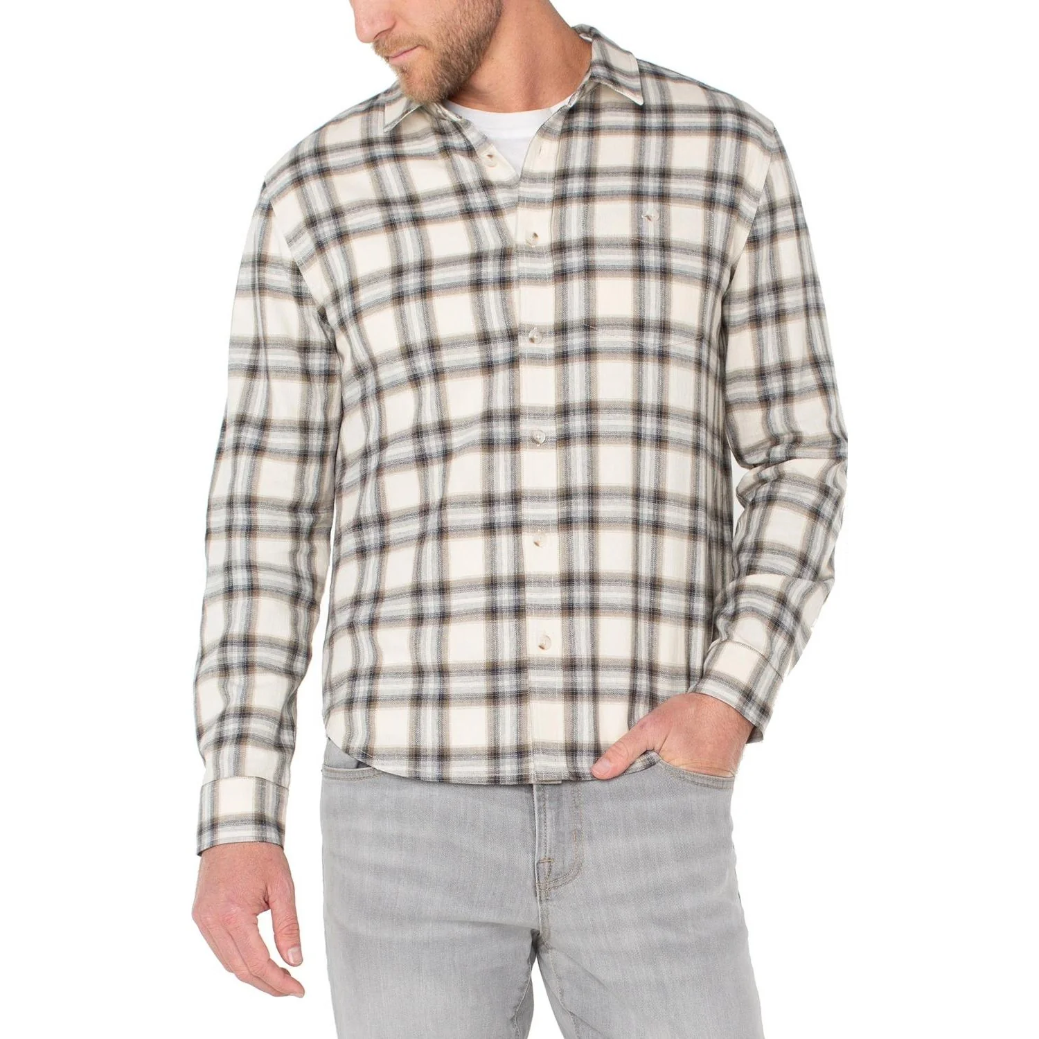 Liverpool Los Angeles - Mens Long Sleeve Curved Yoke Button Up Shirt