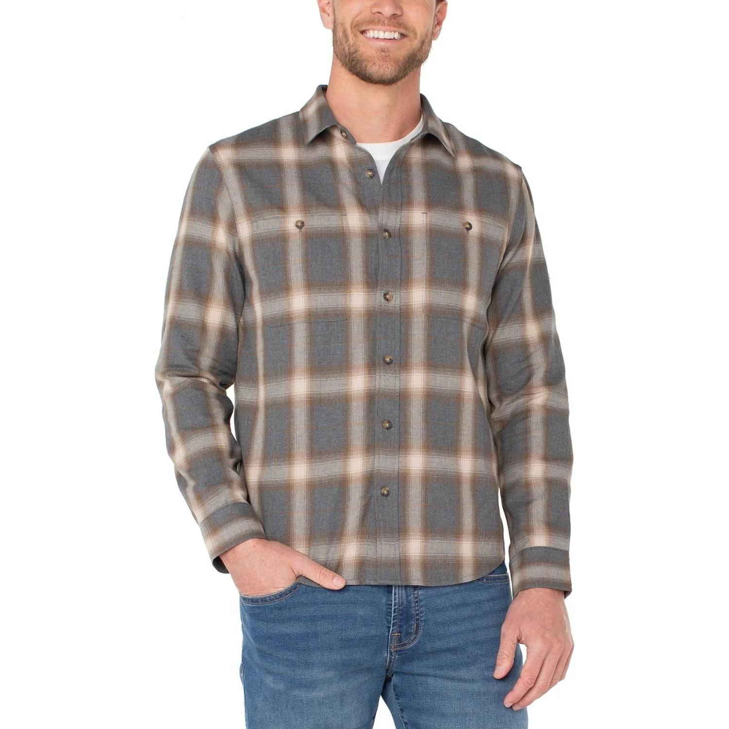 Liverpool Los Angeles - Mens Long Sleeve Double Pocket Button Up Shirt