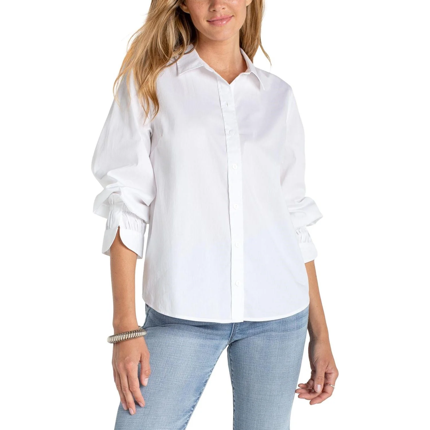 Liverpool Los Angeles - Womens Adjustable Sleeve Button Front Woven Top