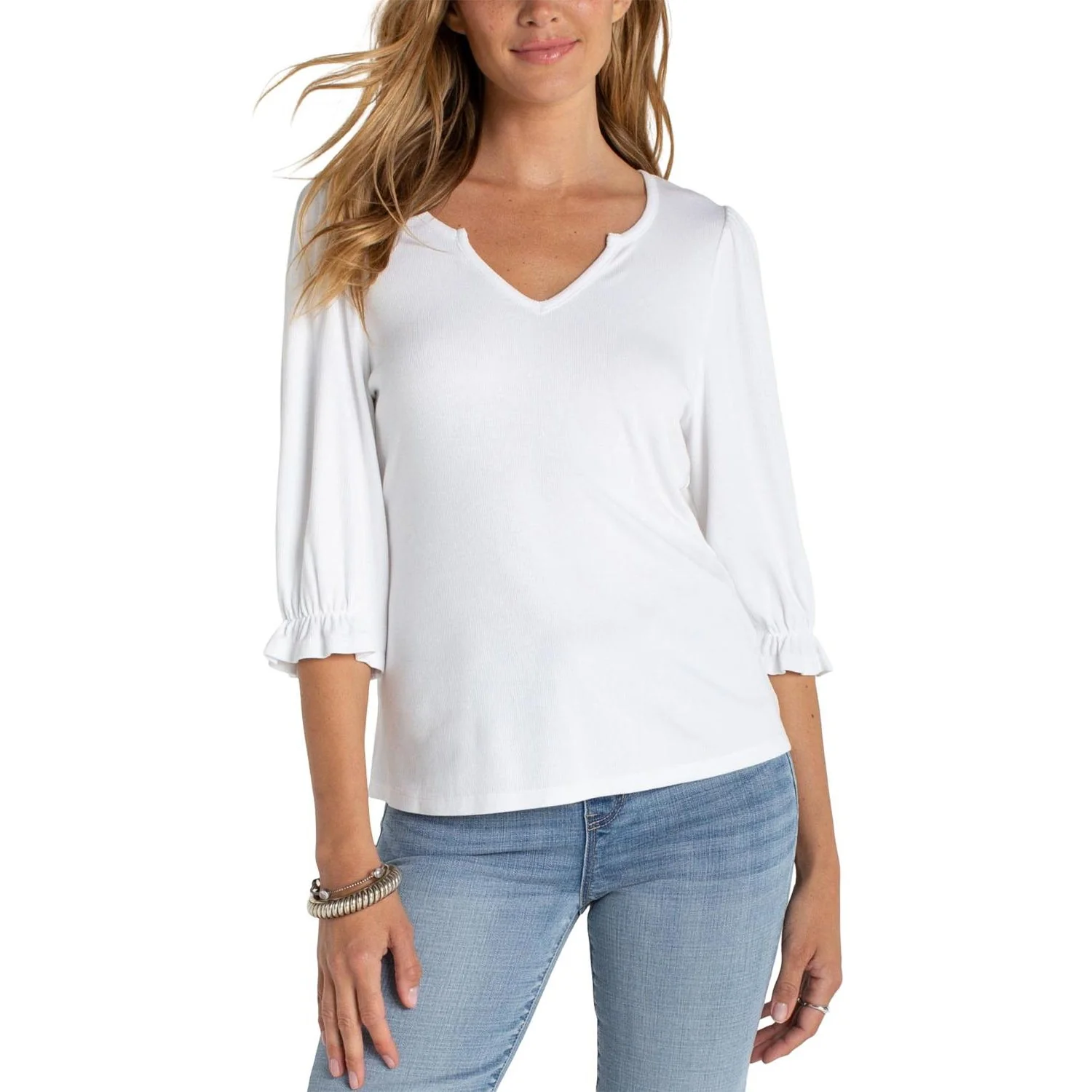 Liverpool Los Angeles - Womens Elbow Sleeve Notch Knit T-Shirt - Image 3