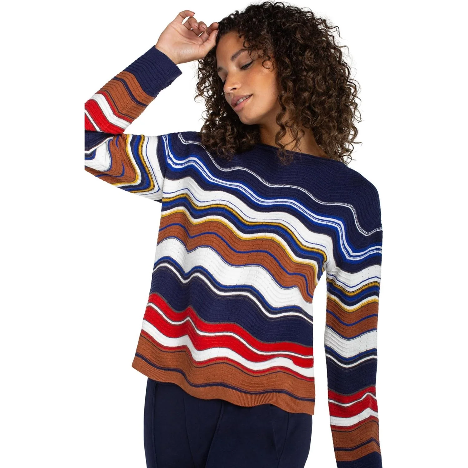 Liverpool Los Angeles - Womens Long Sleeve Boat Neck Scallop Hem Sweater