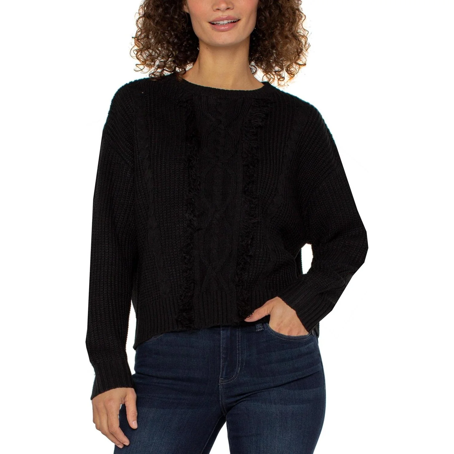 Liverpool Los Angeles - Womens Long Sleeve Crew Neck Sweater With Fringe