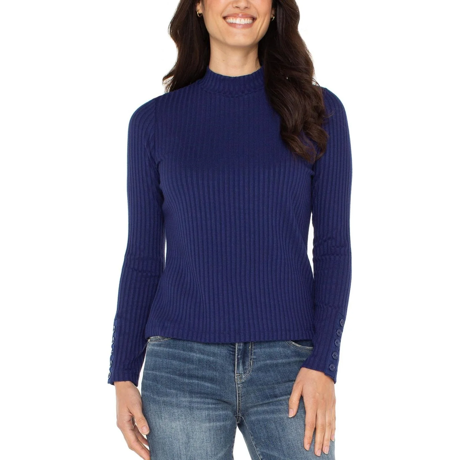 Liverpool Los Angeles - Womens Long Sleeve Mock Neck Knit Top With Button Detail - Image 4