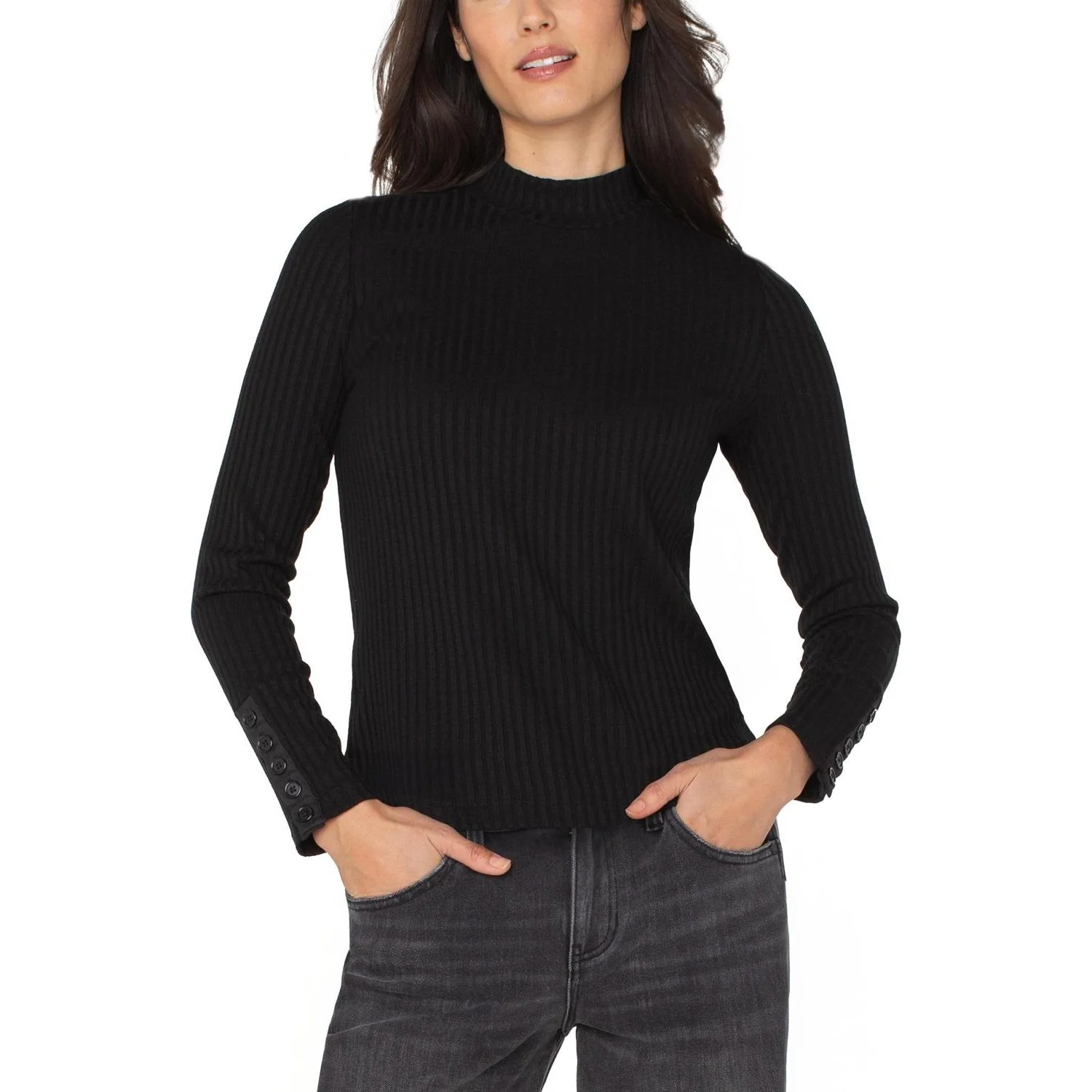 Liverpool Los Angeles - Womens Long Sleeve Mock Neck Knit Top With Button Detail - Image 6