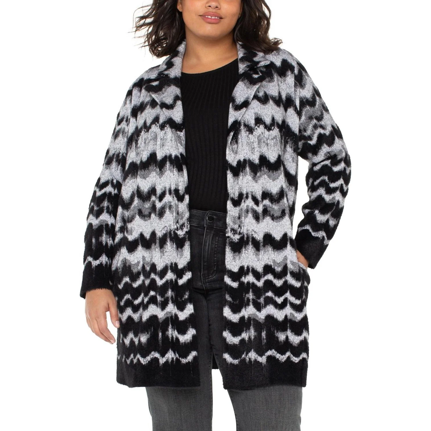 Liverpool Los Angeles - Womens Long Sleeve Open Front Sweater Coat - Image 2