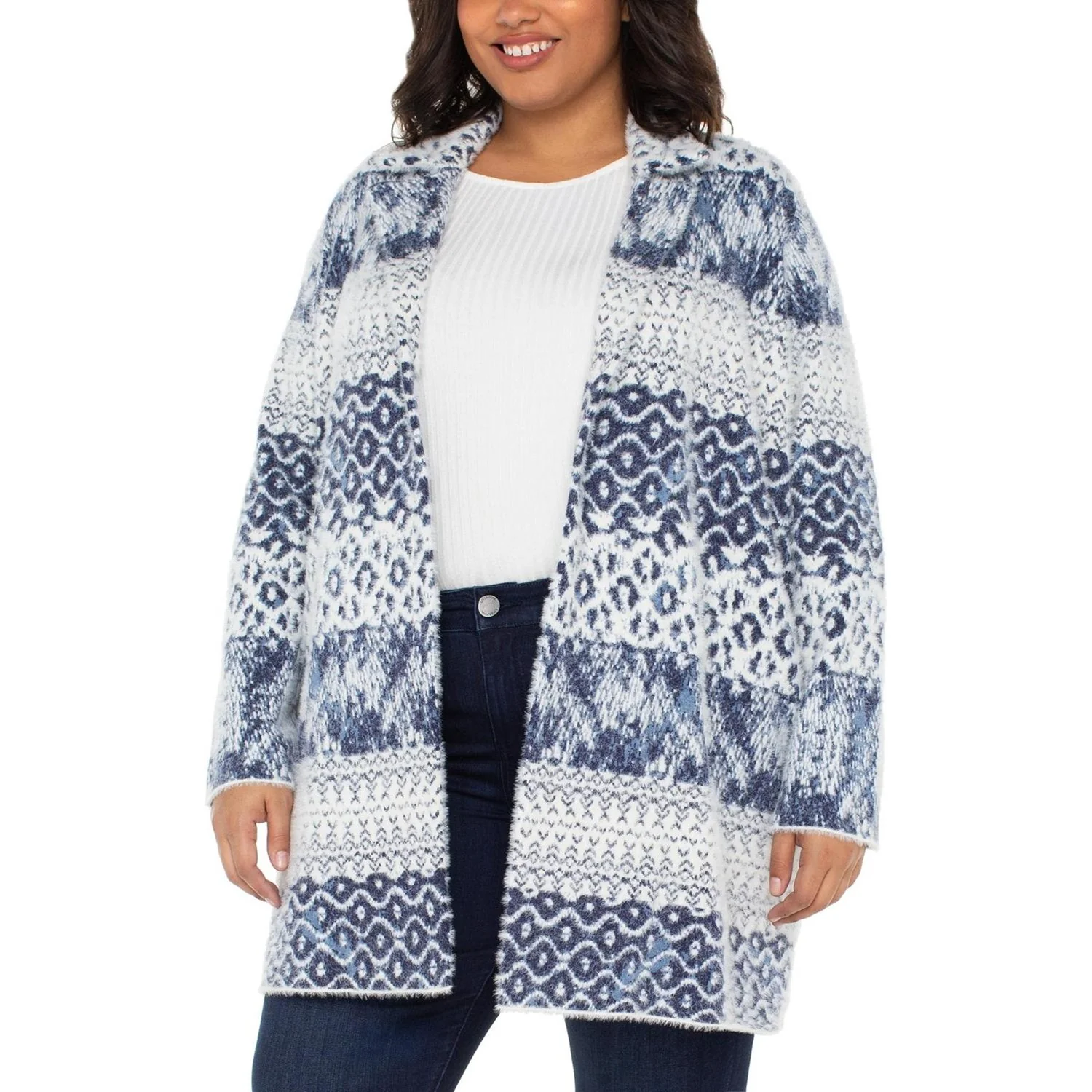 Liverpool Los Angeles - Womens Long Sleeve Open Front Sweater Coat