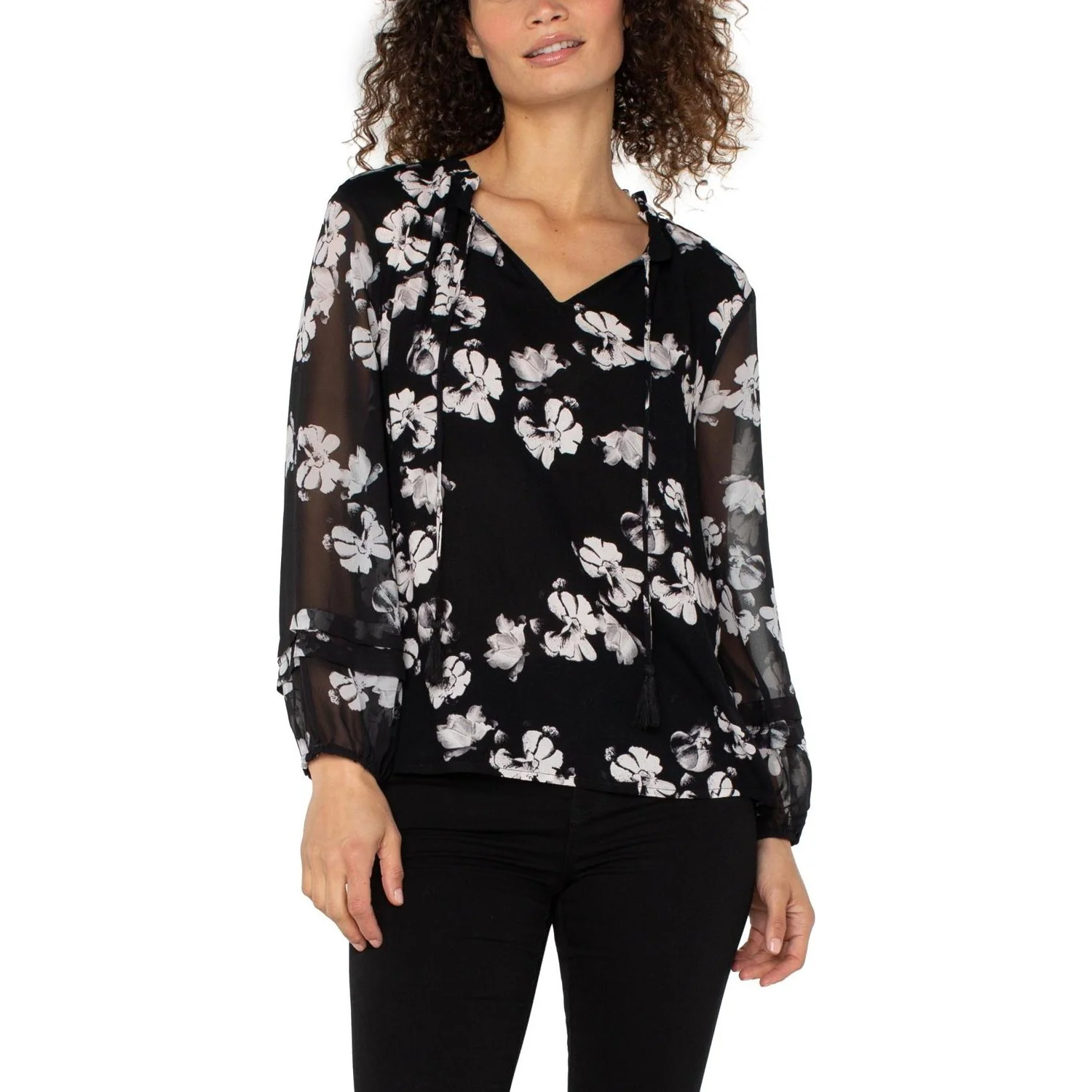Liverpool Los Angeles - Womens Long Sleeve Popover Shirred Woven Blouse - Image 2