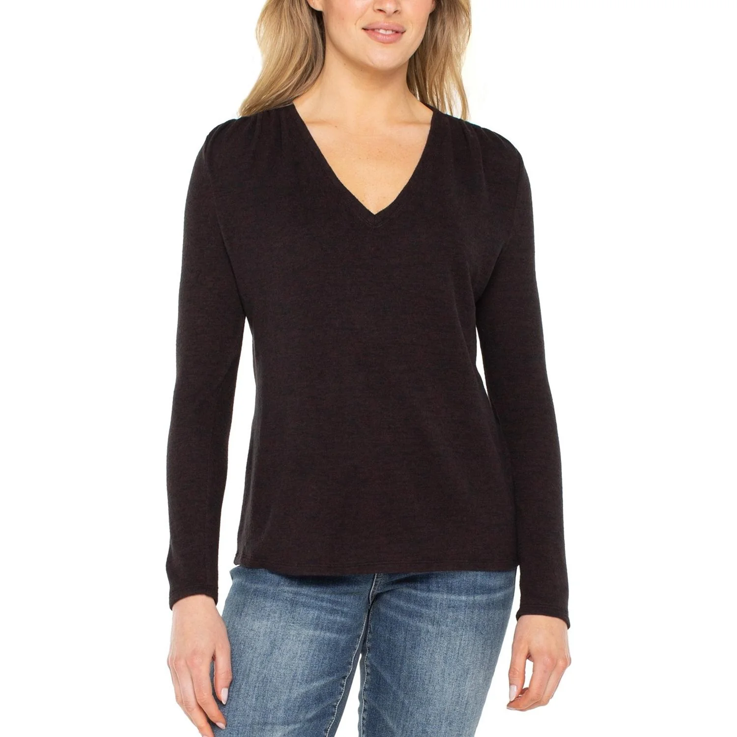 Liverpool Los Angeles - Womens Long Sleeve V Neck Knit Top With Shirring - Image 2