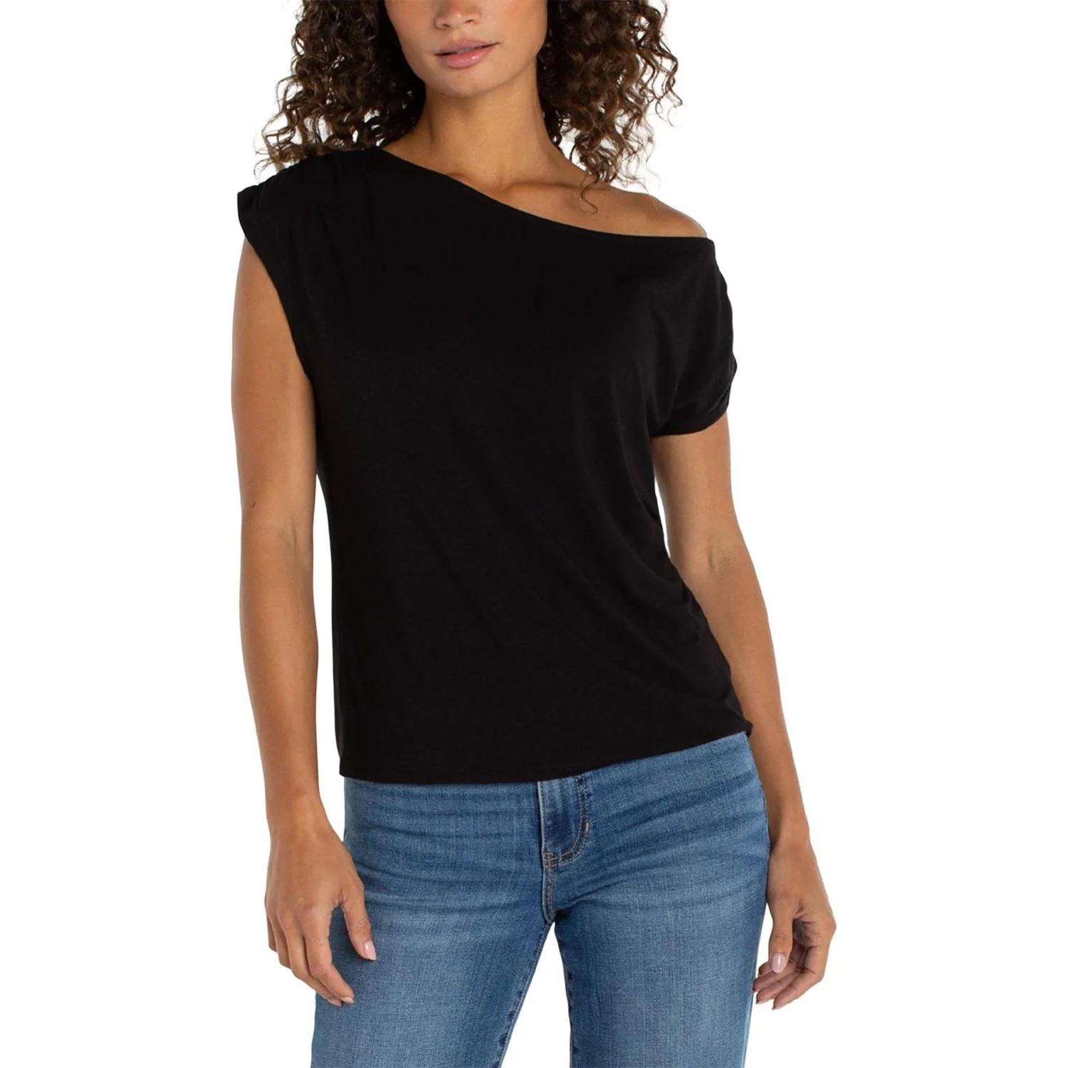 Liverpool Los Angeles - Womens Short Sleeve Asymmetric Off-Shoulder Knit Top - Image 2