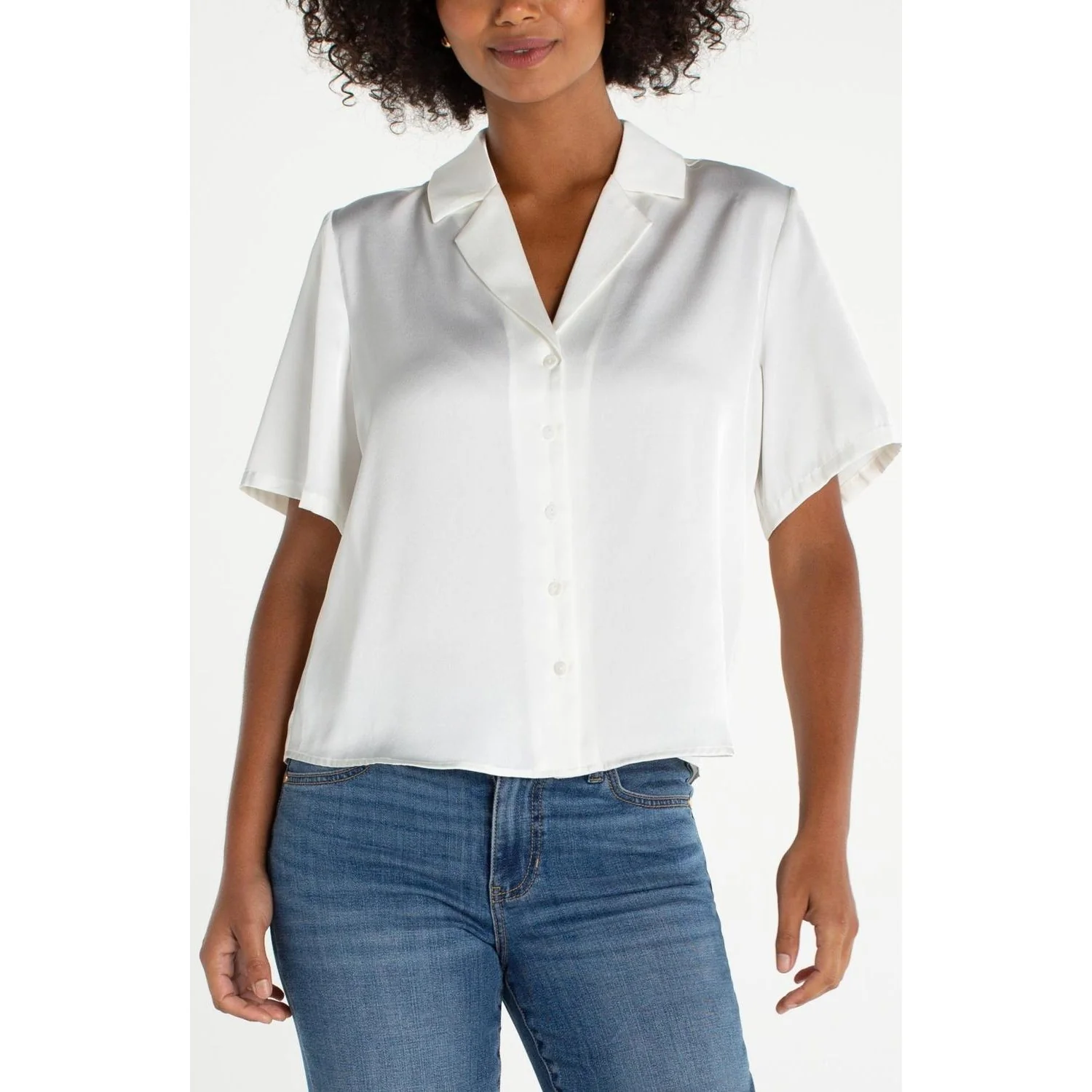 Liverpool Los Angeles - Womens Short Sleeve Camp Collar Woven Blouse - Image 4