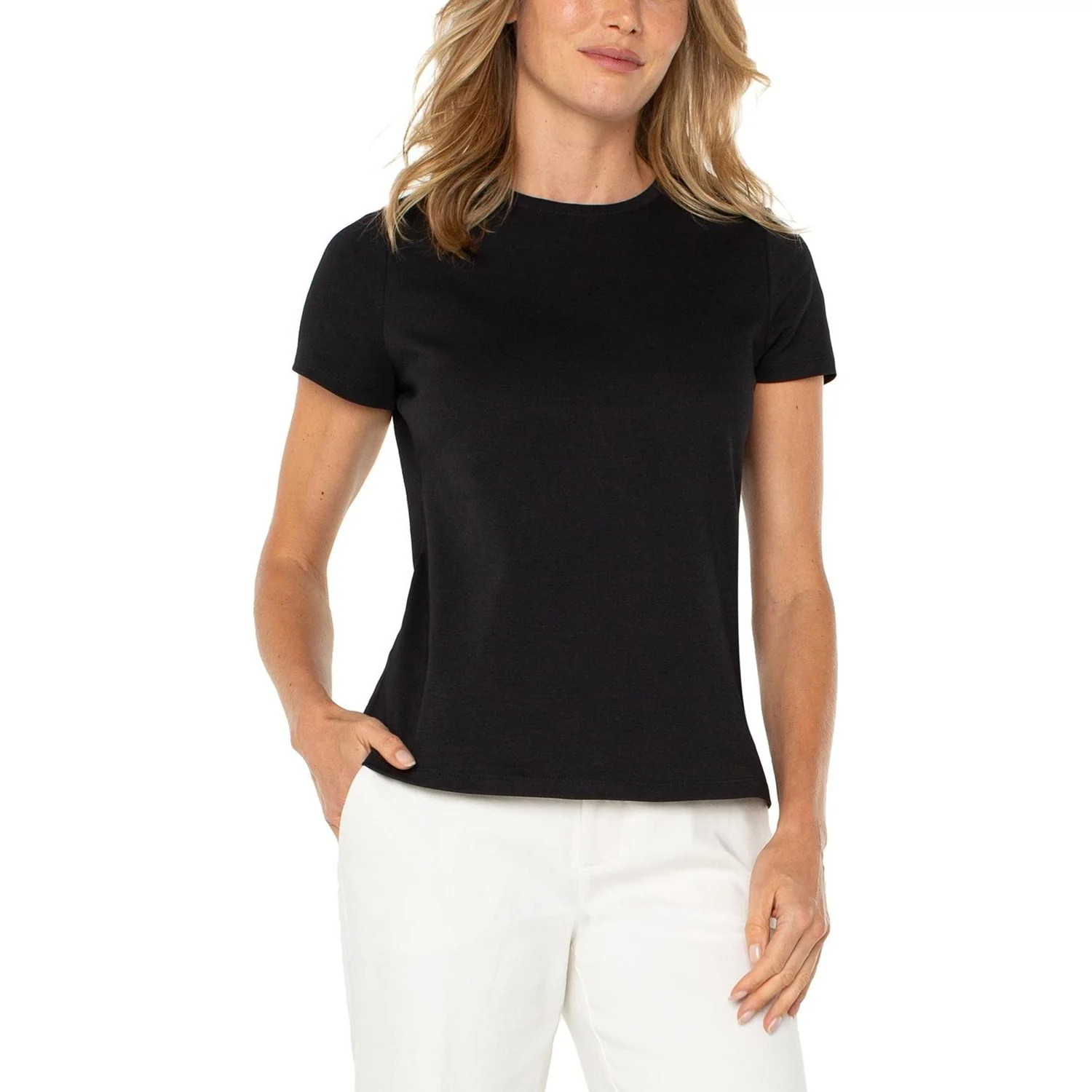 Liverpool Los Angeles - Womens Short Sleeve Crew Neck Knit T-Shirt With Center Back Seam