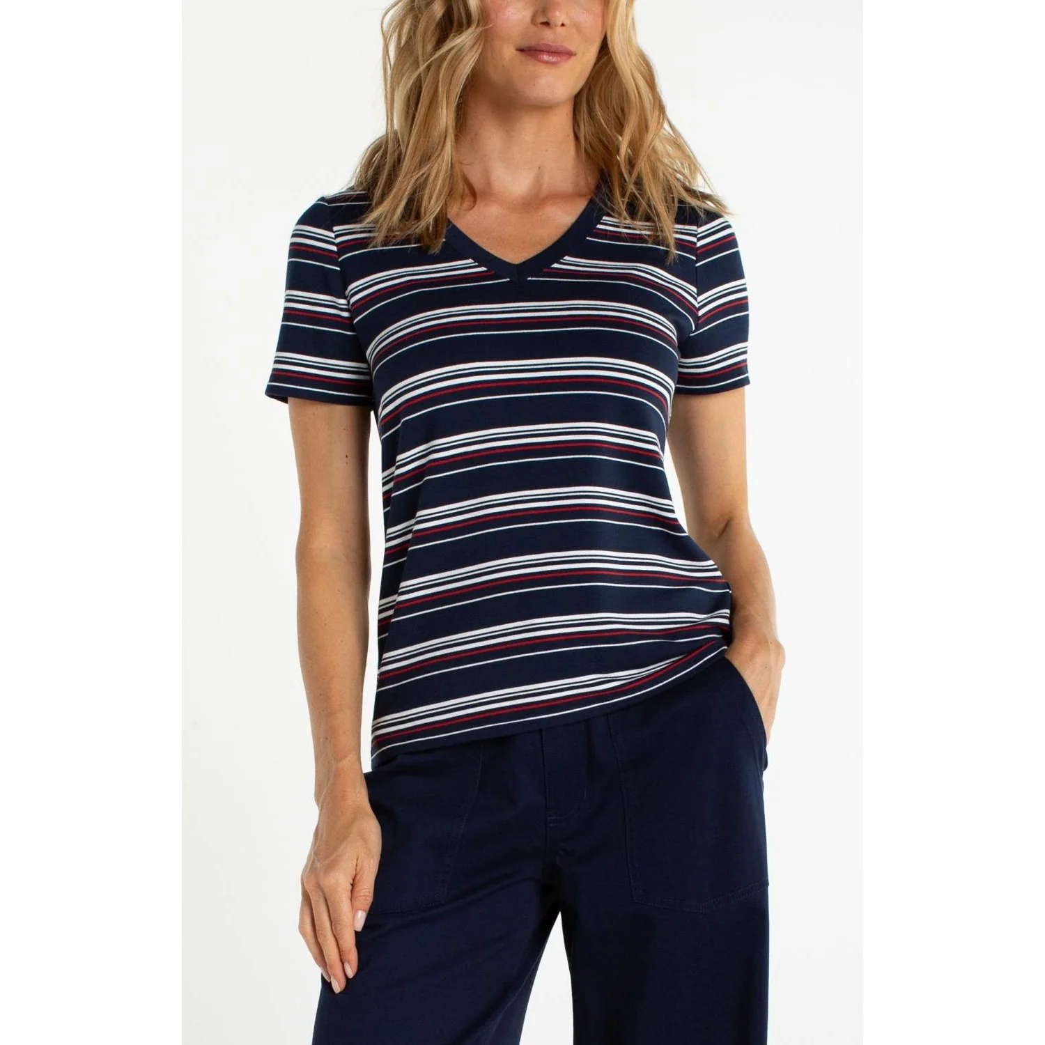 Liverpool Los Angeles - Womens Short Sleeve V-Neck Knit T-Shirt
