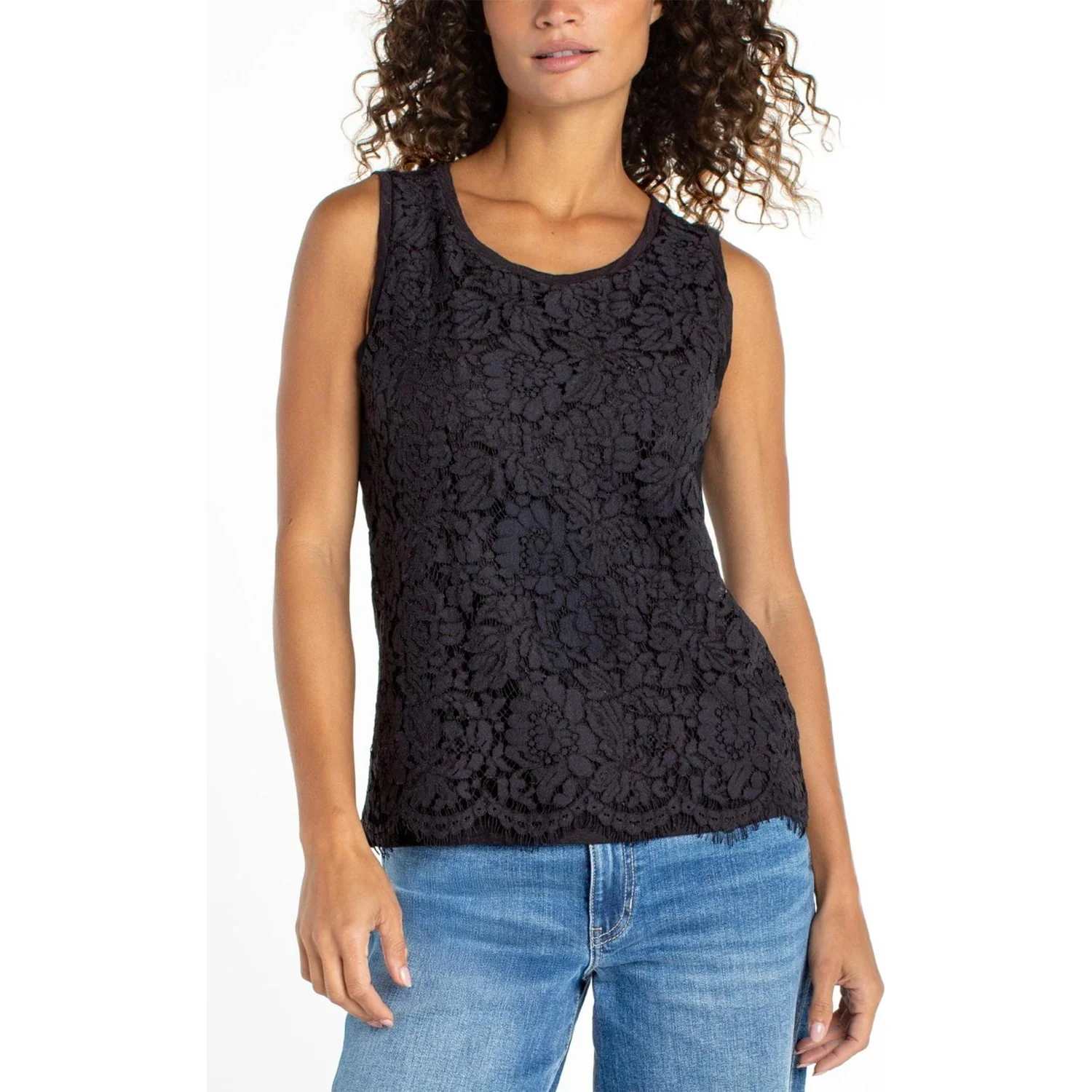 Liverpool Los Angeles - Womens Sleeveless Lace-To-Knit Hybrid Top
