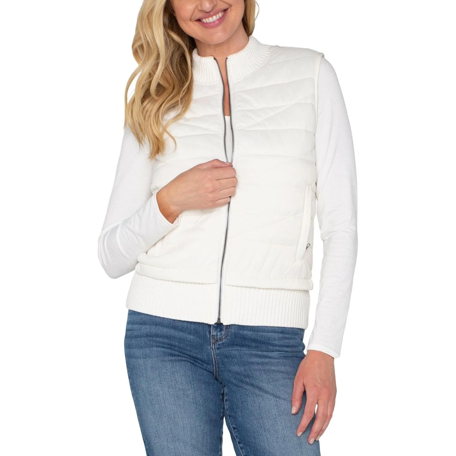 Liverpool Los Angeles - Womens Sleeveless Quilted Front Full Zip Sweater Vest