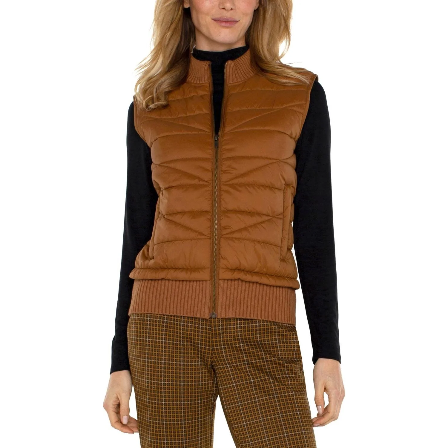 Liverpool Los Angeles - Womens Sleeveless Quilted Front Full Zip Sweater Vest - Image 2