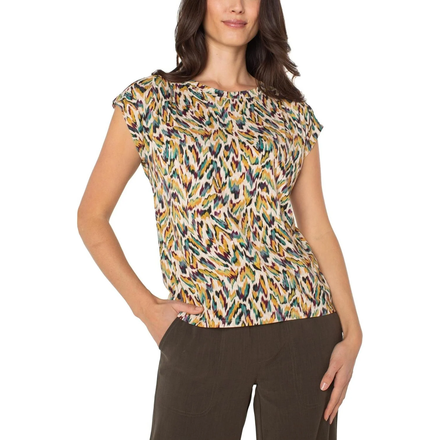 Liverpool Los Angeles - Womens Sleeveless Shoulder Pleat Boat Neck Knit Top - Image 2