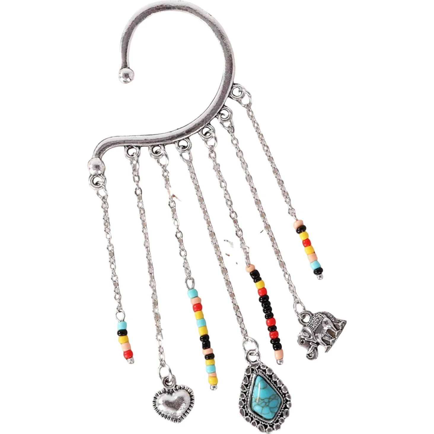 Montana West - Womens Beaded Long Dangle Chain Beaded Ear Cuff