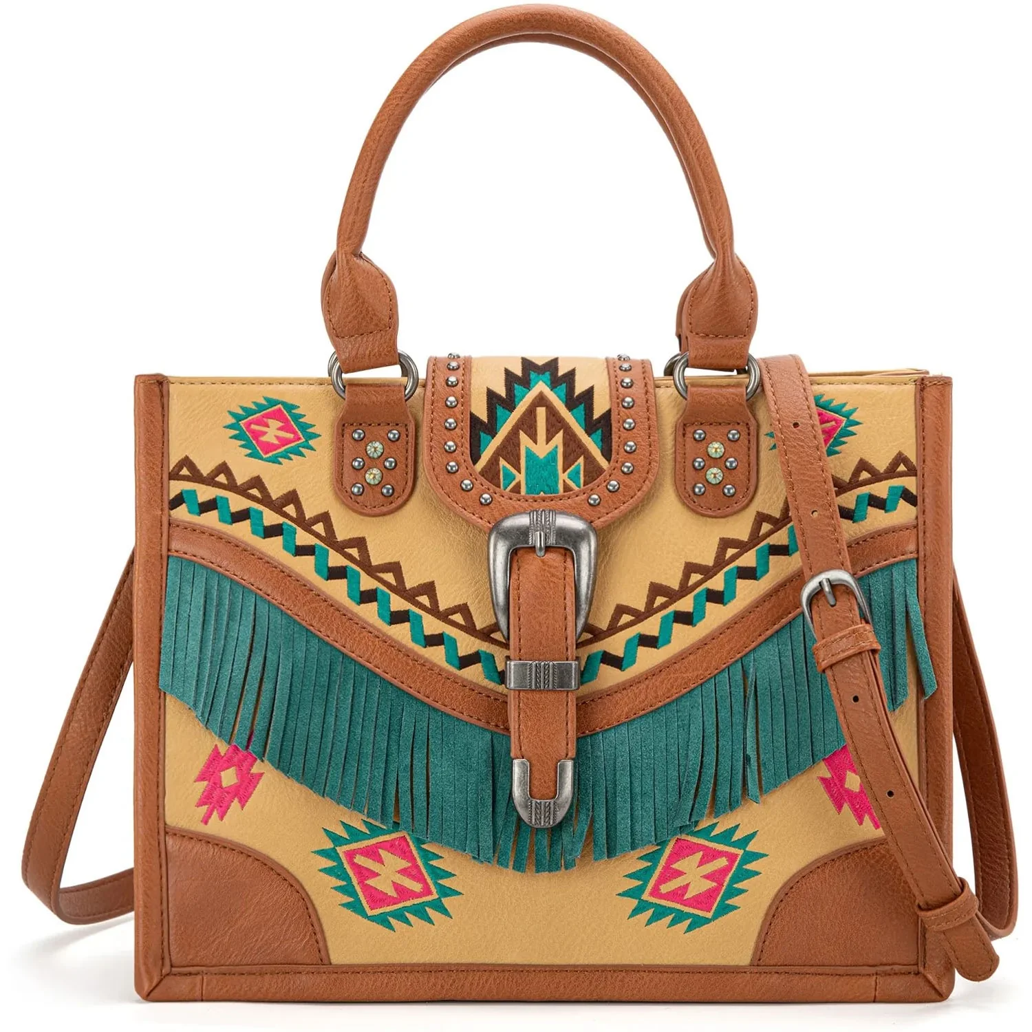 Montana West - Womens Cowhide Tooled Bucket Shoulder/Crossbody Bag