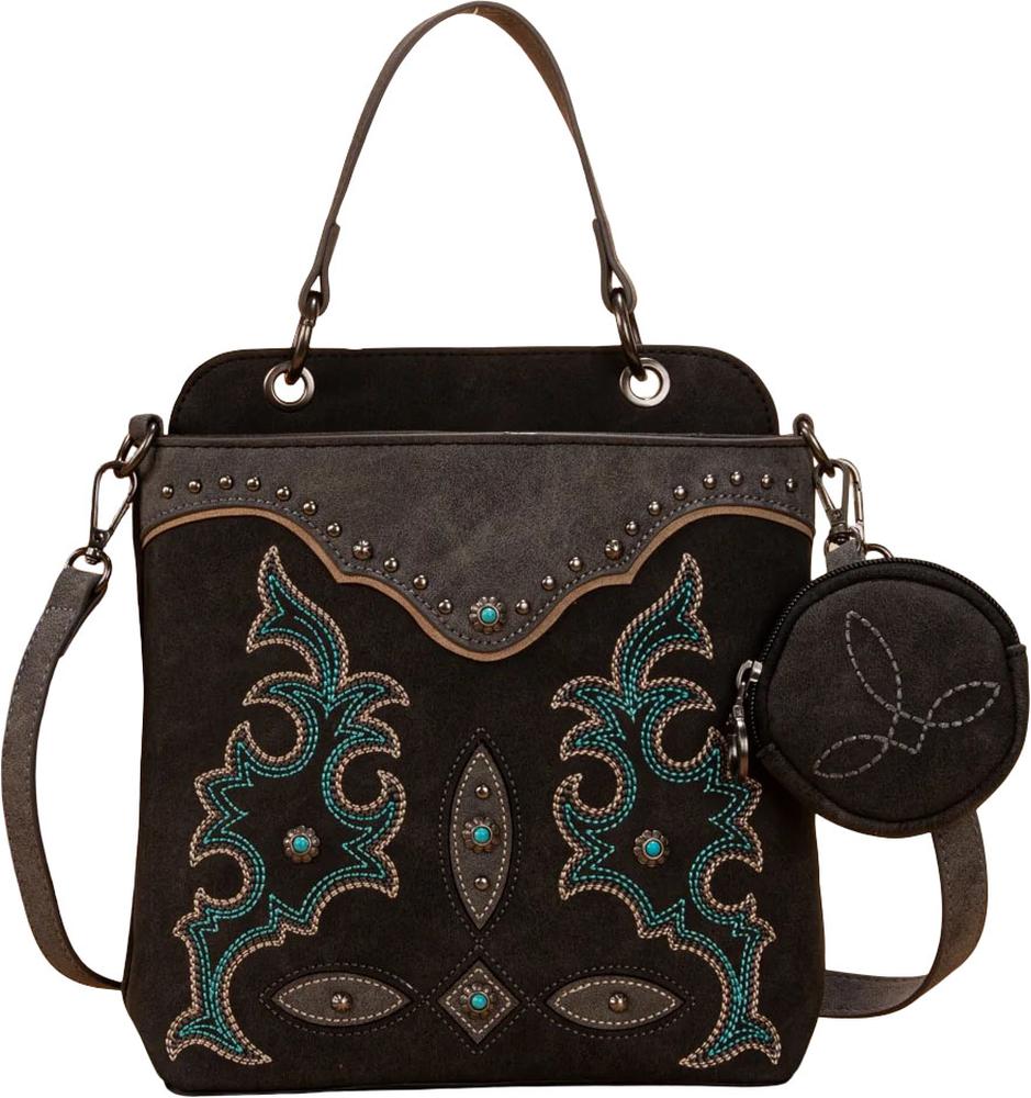 Montana West - Womens Embroidered Boot Scroll Top Handle Crossbody Bag With Coin Pouch - Image 5