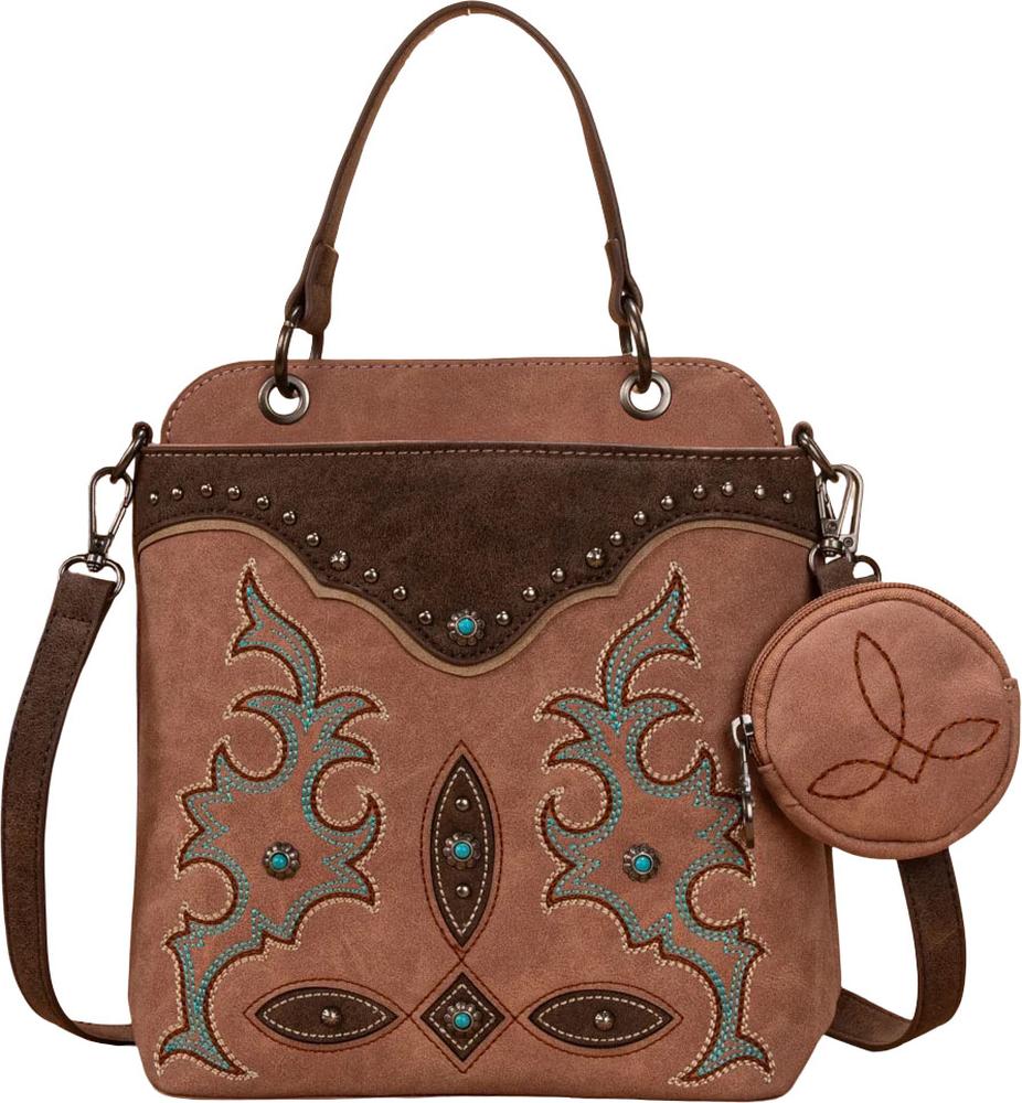 Montana West - Womens Embroidered Boot Scroll Top Handle Crossbody Bag With Coin Pouch - Image 7