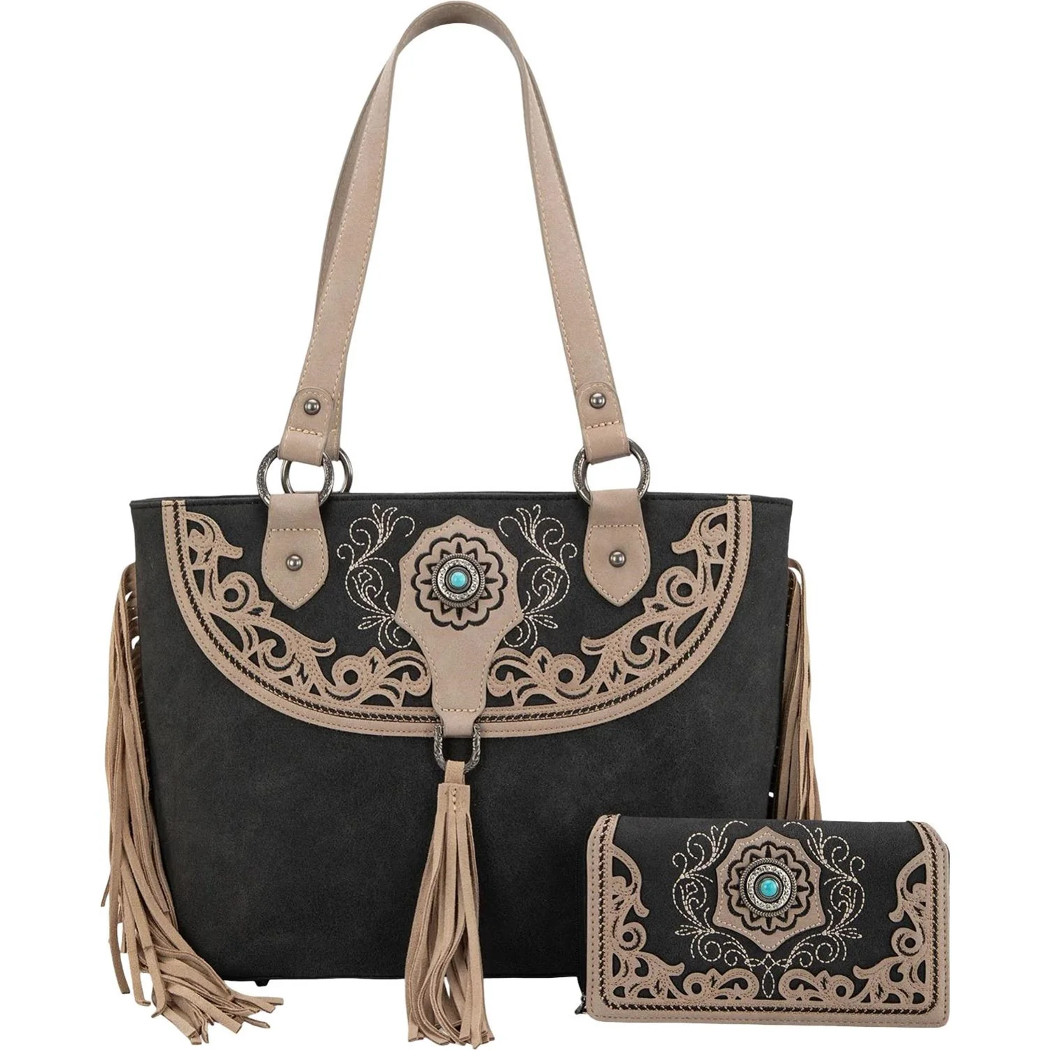 Montana West - Womens Embroidered Concealed Carry Tote With Wallet Set