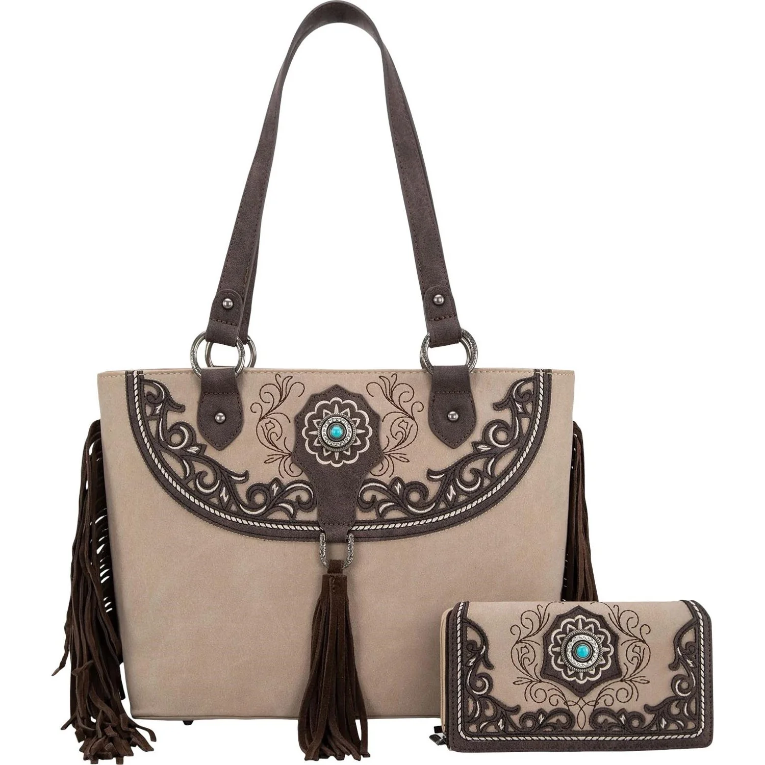Montana West - Womens Embroidered Concealed Carry Tote With Wallet Set - Image 3