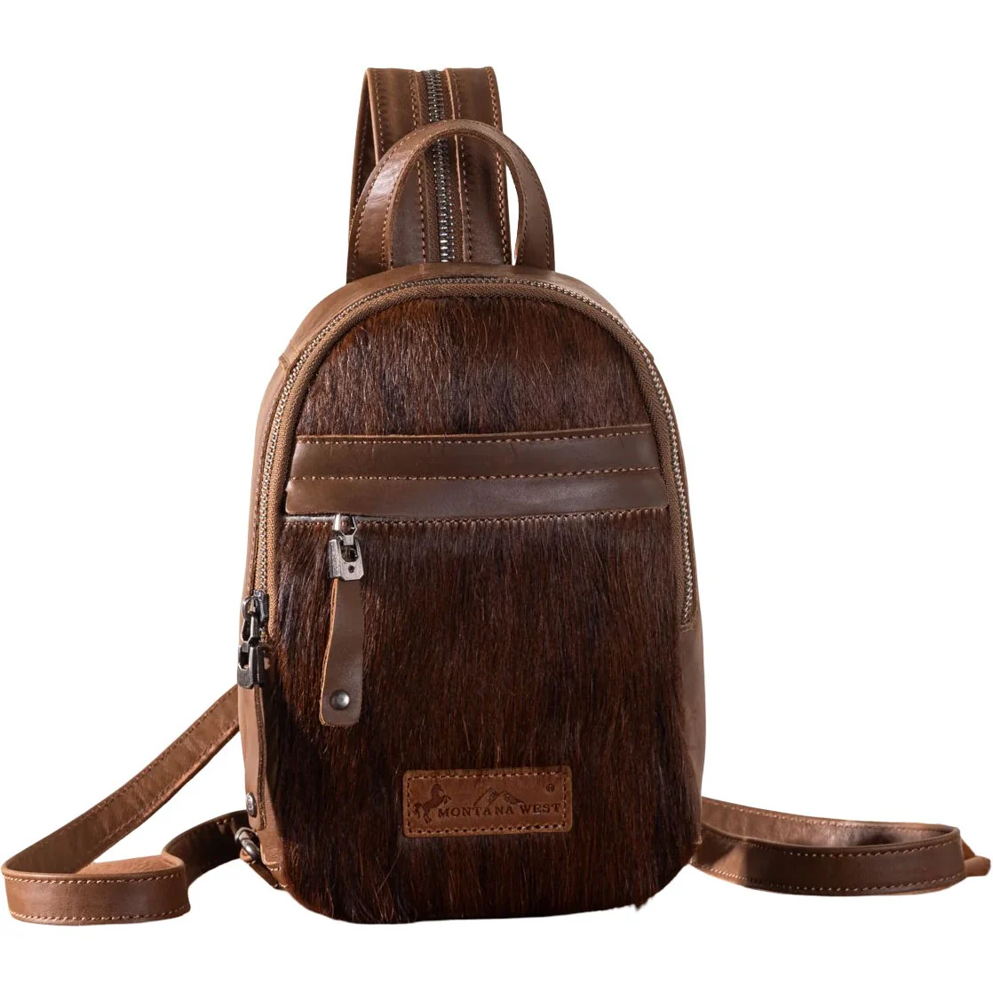 Montana West - Womens Genuine Hair-On Cowhide Convertible Sling Backpack - Image 2