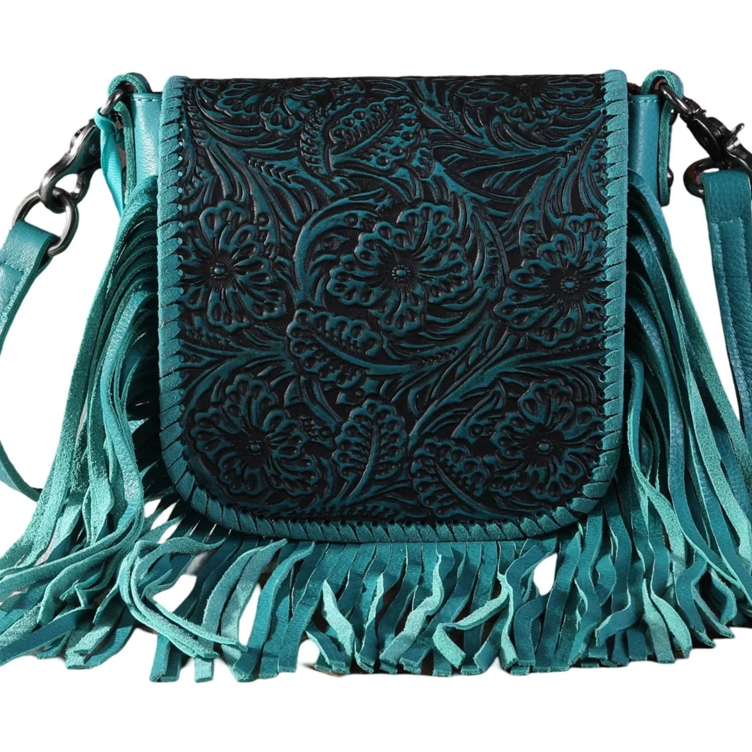 Montana West - Womens Genuine Leather Tooled Collection Fringe Crossbody Bag - Image 10