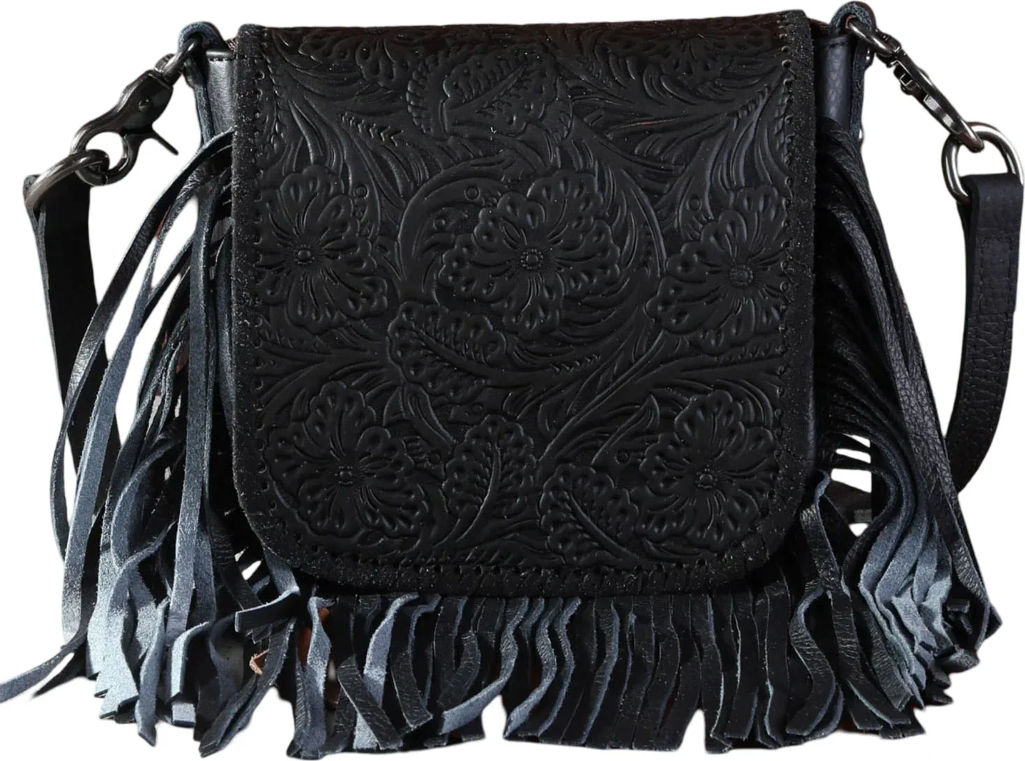 Montana West - Womens Genuine Leather Tooled Collection Fringe Crossbody Bag - Image 11