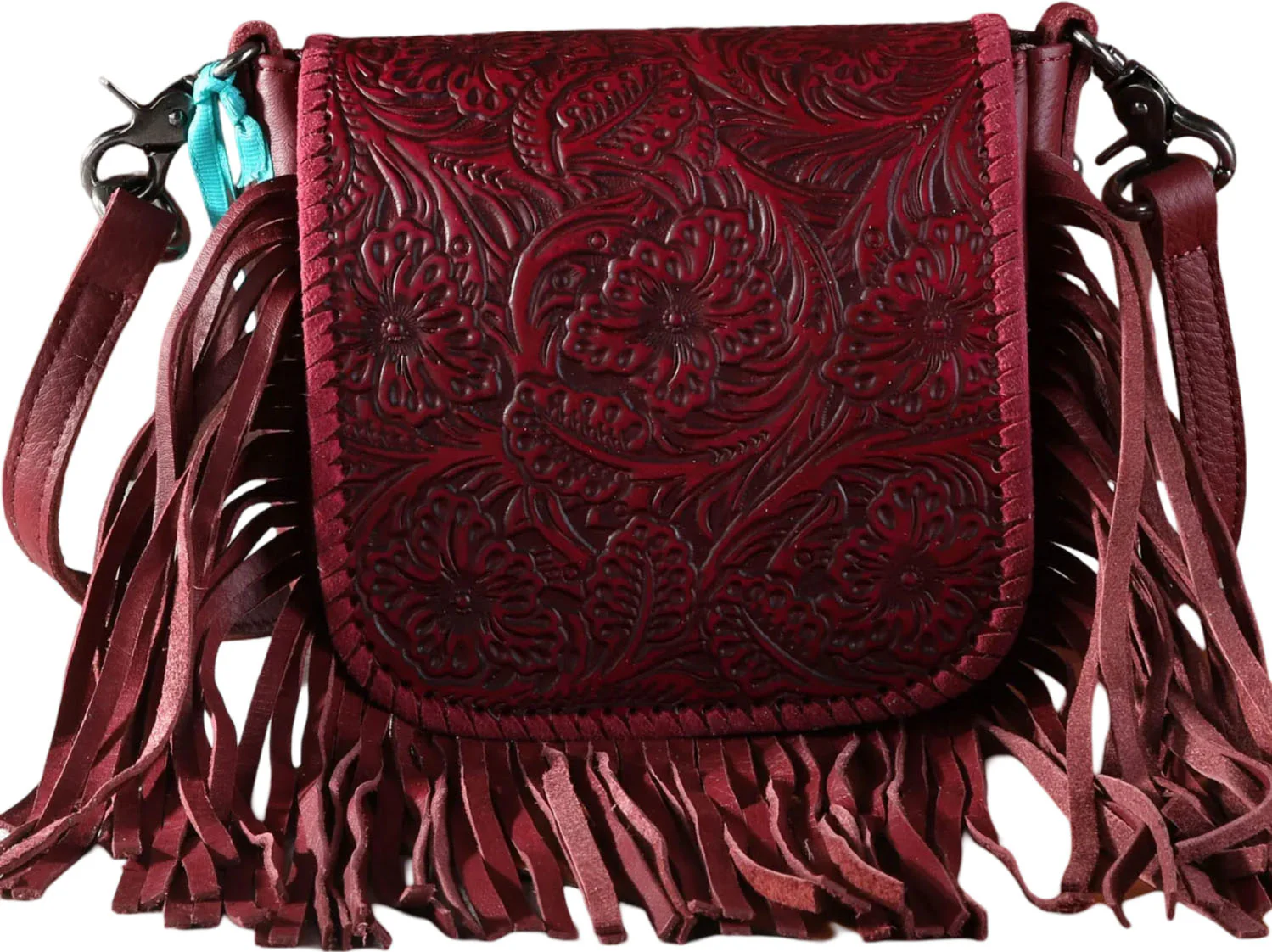 Montana West - Womens Genuine Leather Tooled Collection Fringe Crossbody Bag - Image 15