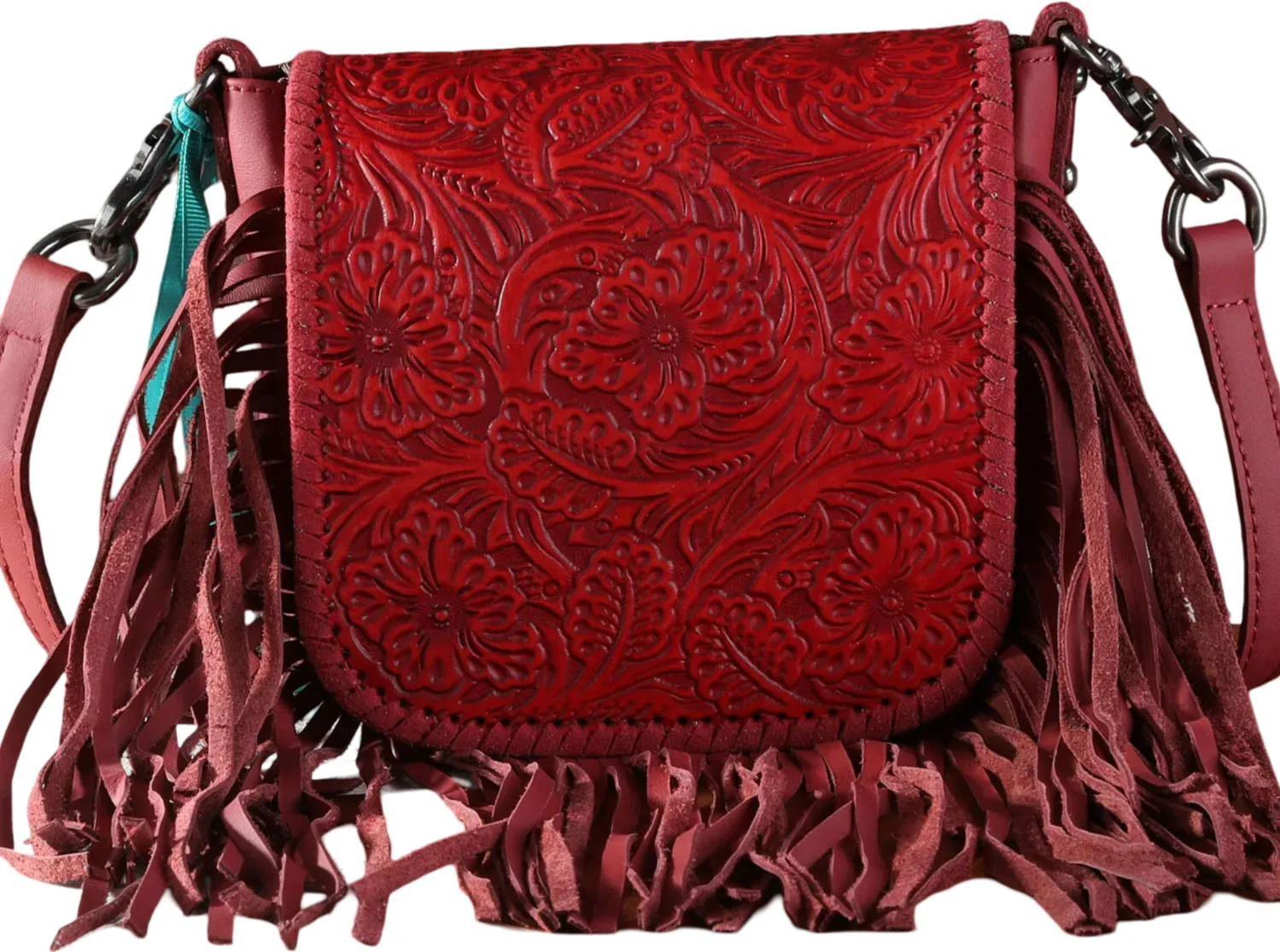Montana West - Womens Genuine Leather Tooled Collection Fringe Crossbody Bag - Image 18