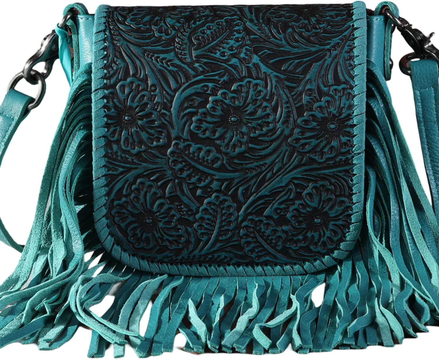 Montana West - Womens Genuine Leather Tooled Collection Fringe Crossbody Bag - Image 20