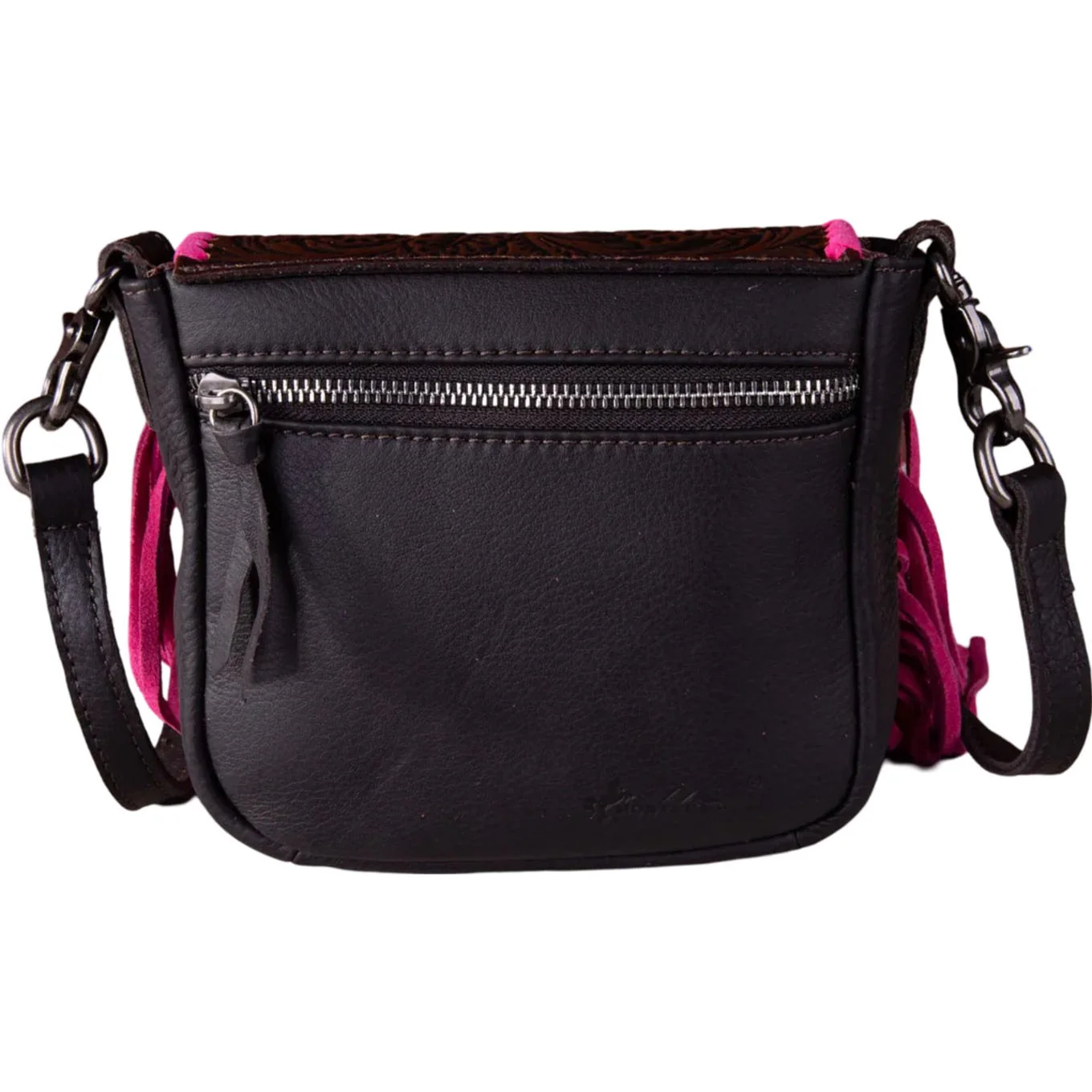 Montana West - Womens Genuine Leather Tooled Collection Fringe Crossbody Bag - Image 4