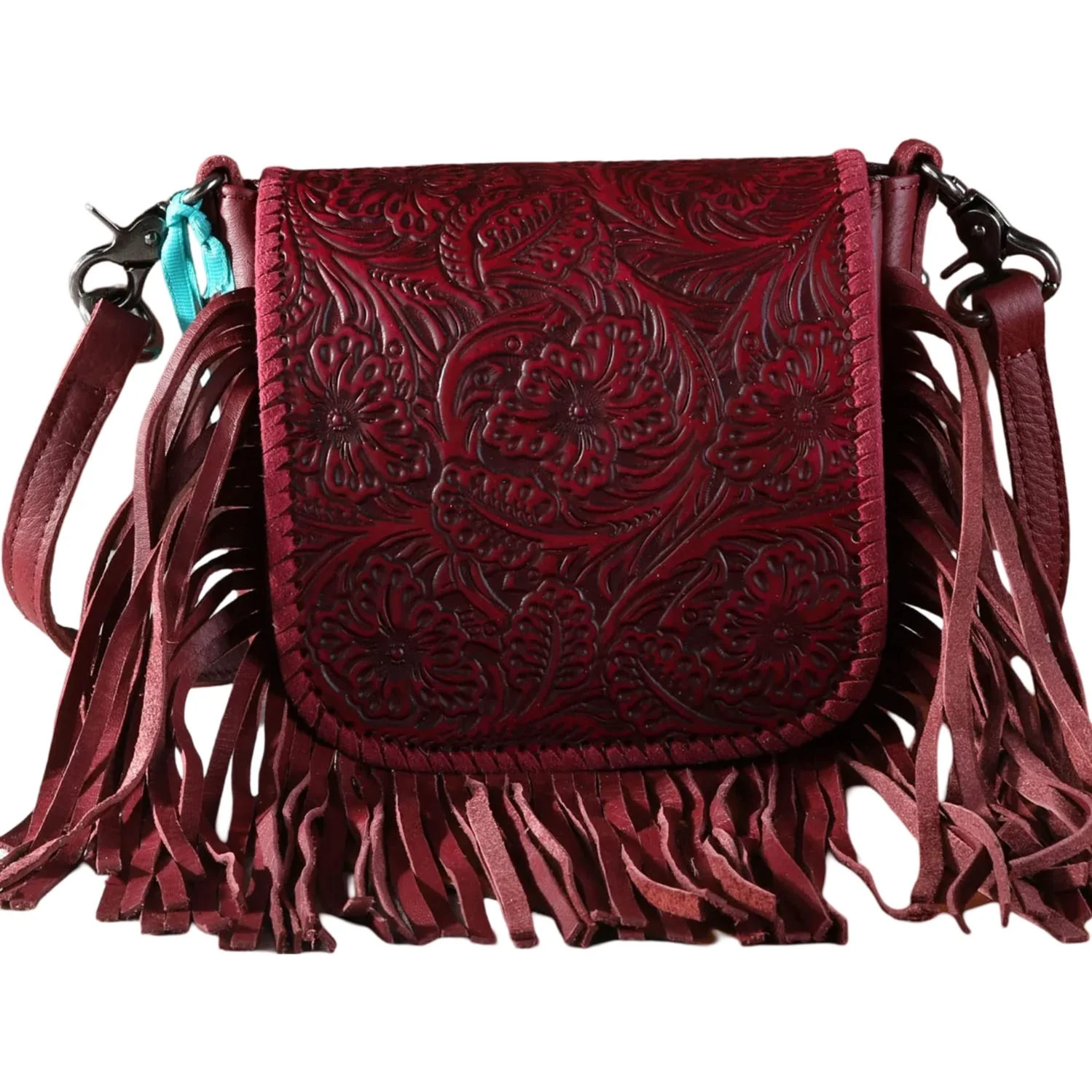 Montana West - Womens Genuine Leather Tooled Collection Fringe Crossbody Bag - Image 5