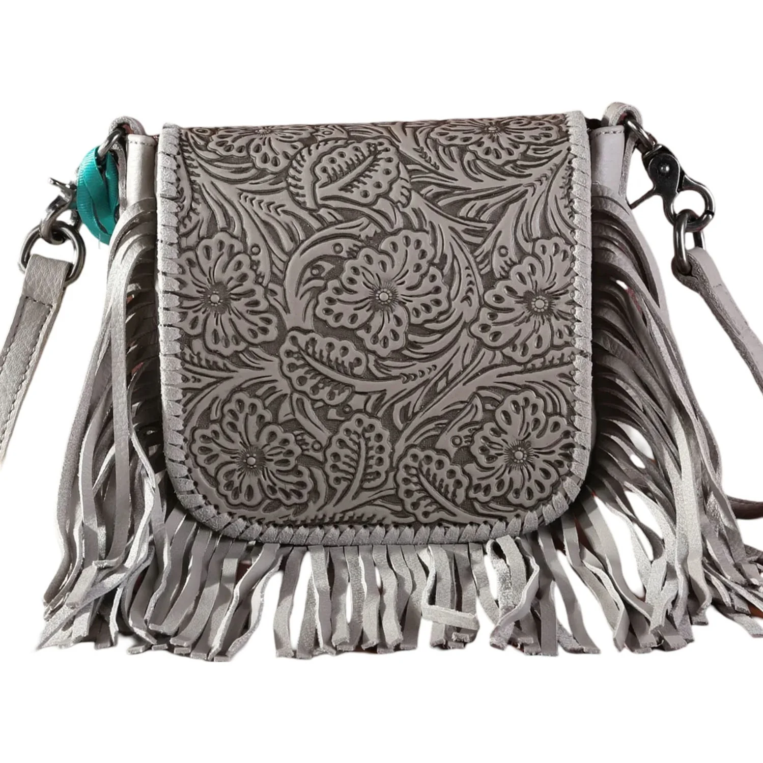 Montana West - Womens Genuine Leather Tooled Collection Fringe Crossbody Bag - Image 9