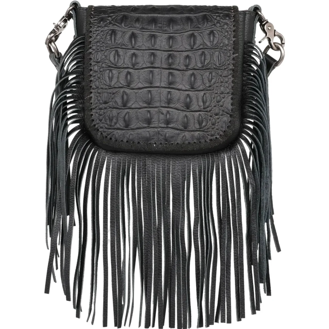 Montana West - Womens Genuine Leather Tooled Collection Fringe Crossbody Bag